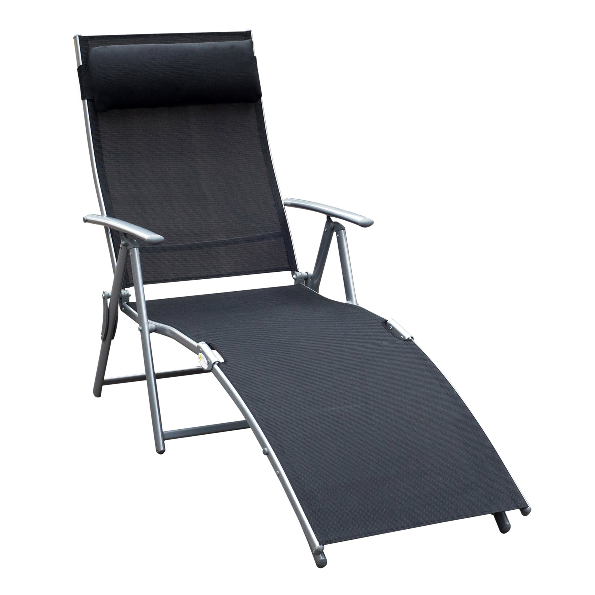 Folding Sun Lounger, Cushion, Beach & Terrace, Metal & Fabric Black