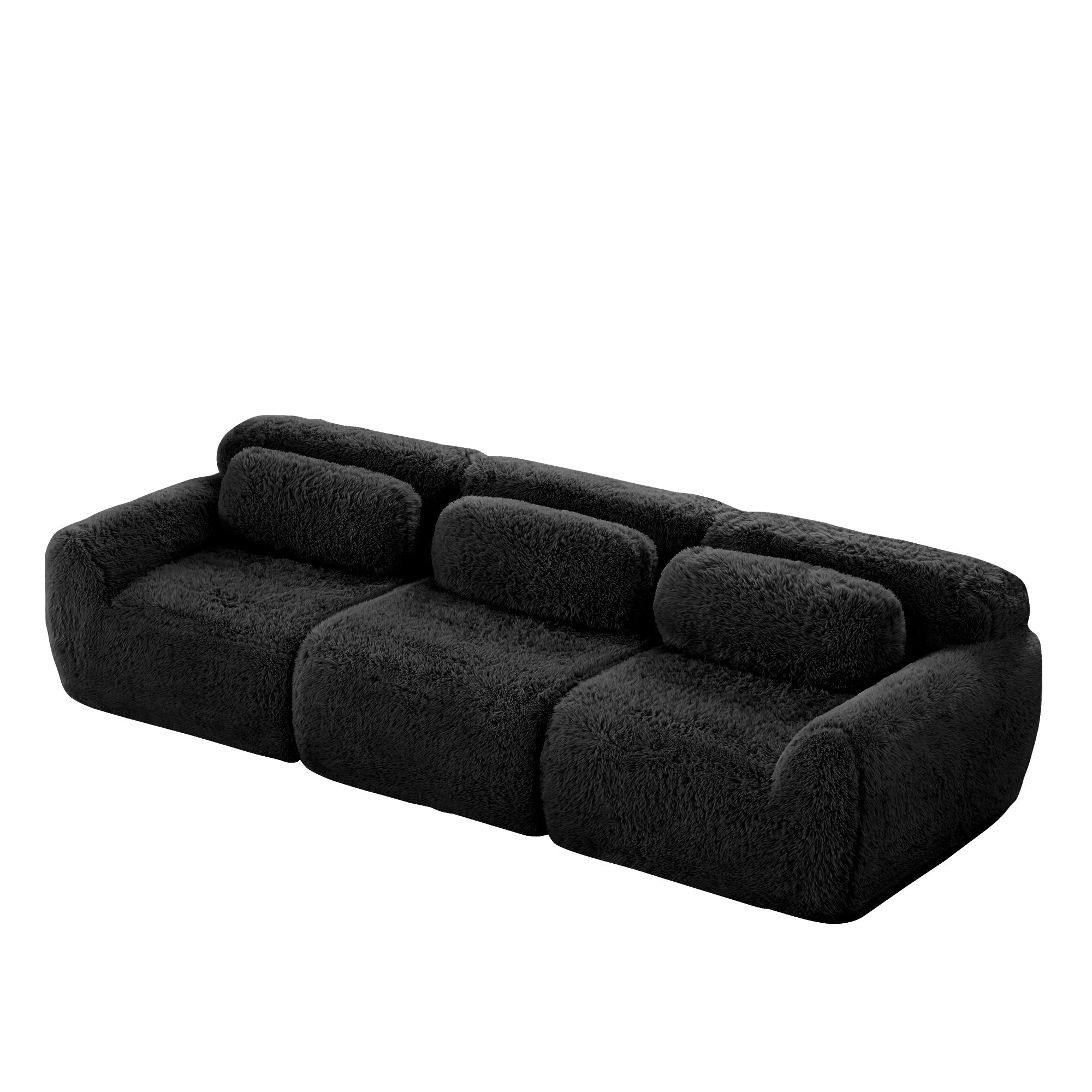3-Seater Deep Sofa Modular Plush Fabric - Black