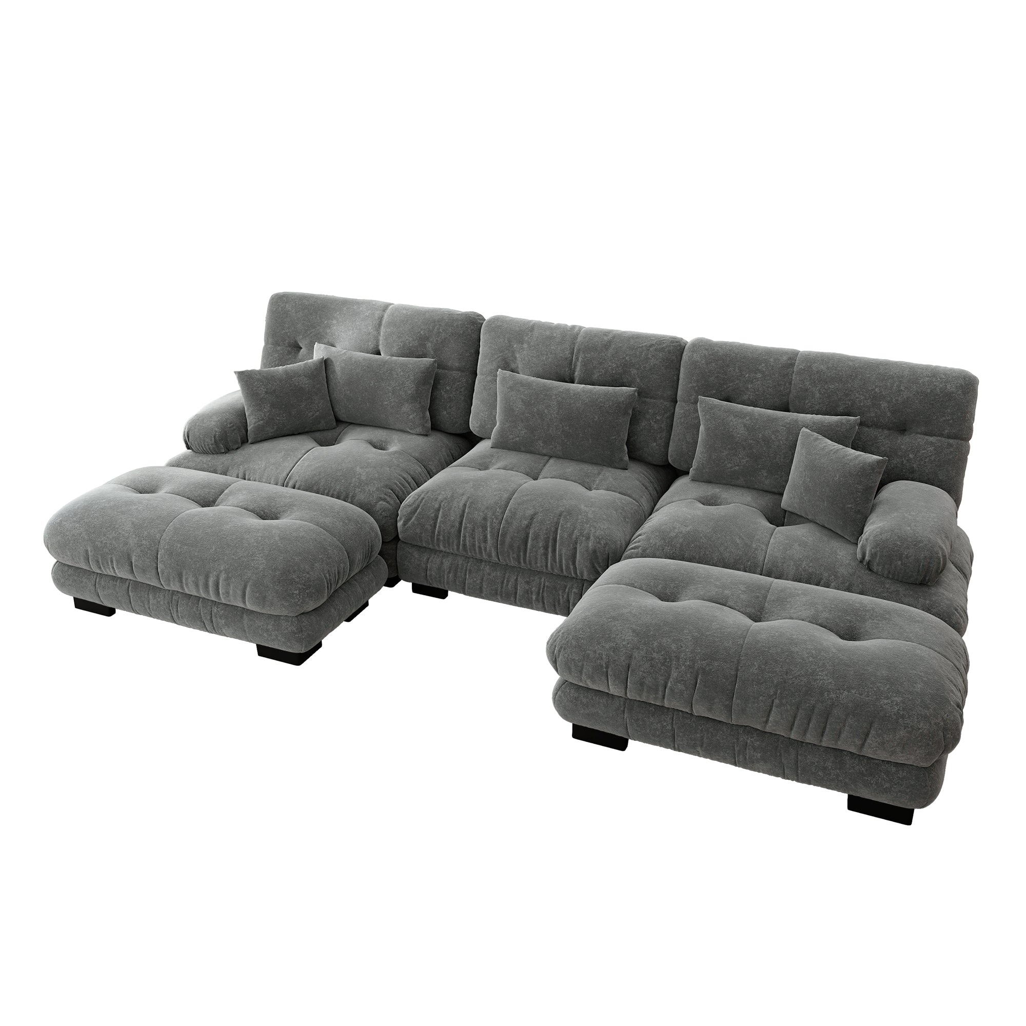 Luxury Modular Corner Sofa, Oversized U-shaped Cloud with Ottoman, Chenille Grey