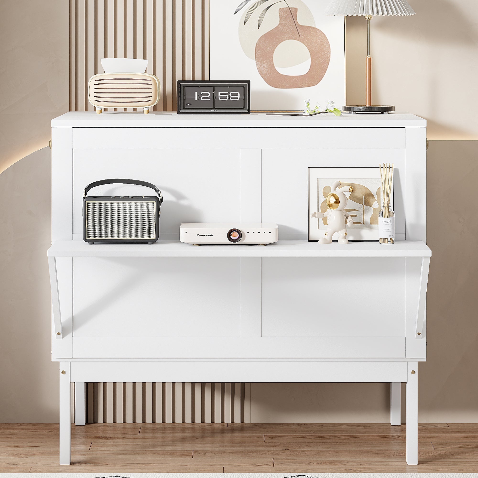 Wall Bed, 90x200 cm, Slatted Frame, Youth, White