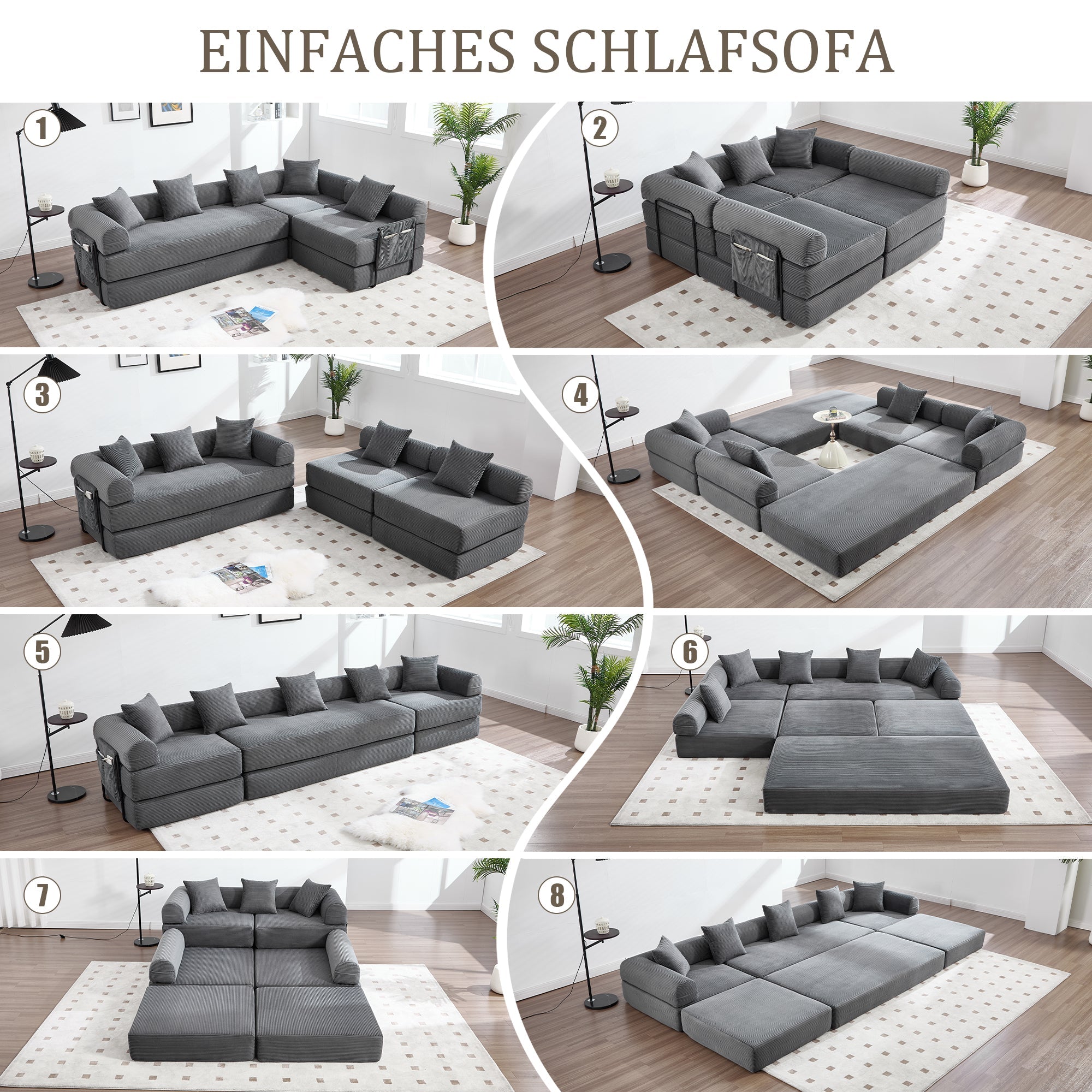 Modular Family Sofa with Storage & Pet-Friendly Fabric - Dark Gray