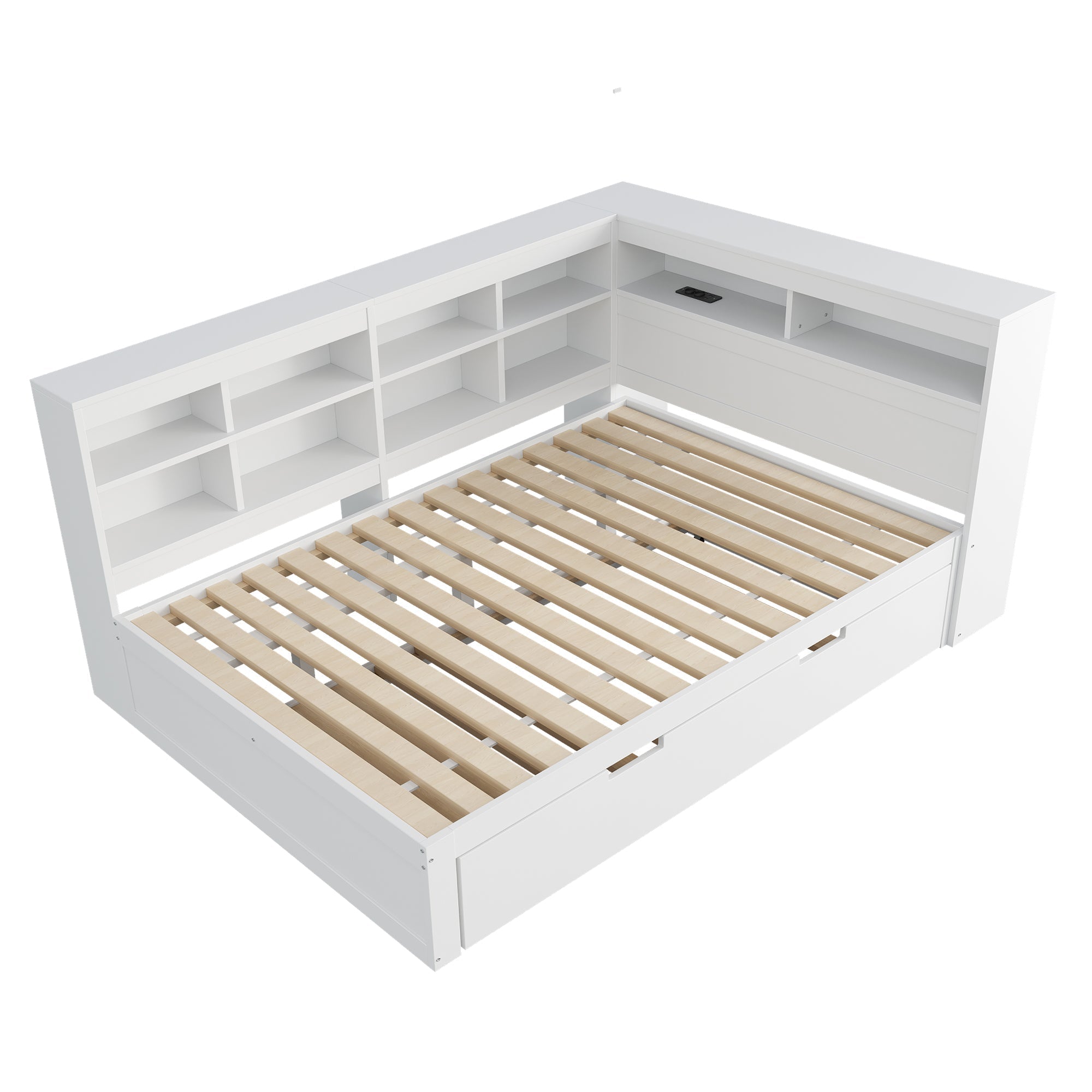 Sofa Bed with USB & Storage, Solid Wood, White