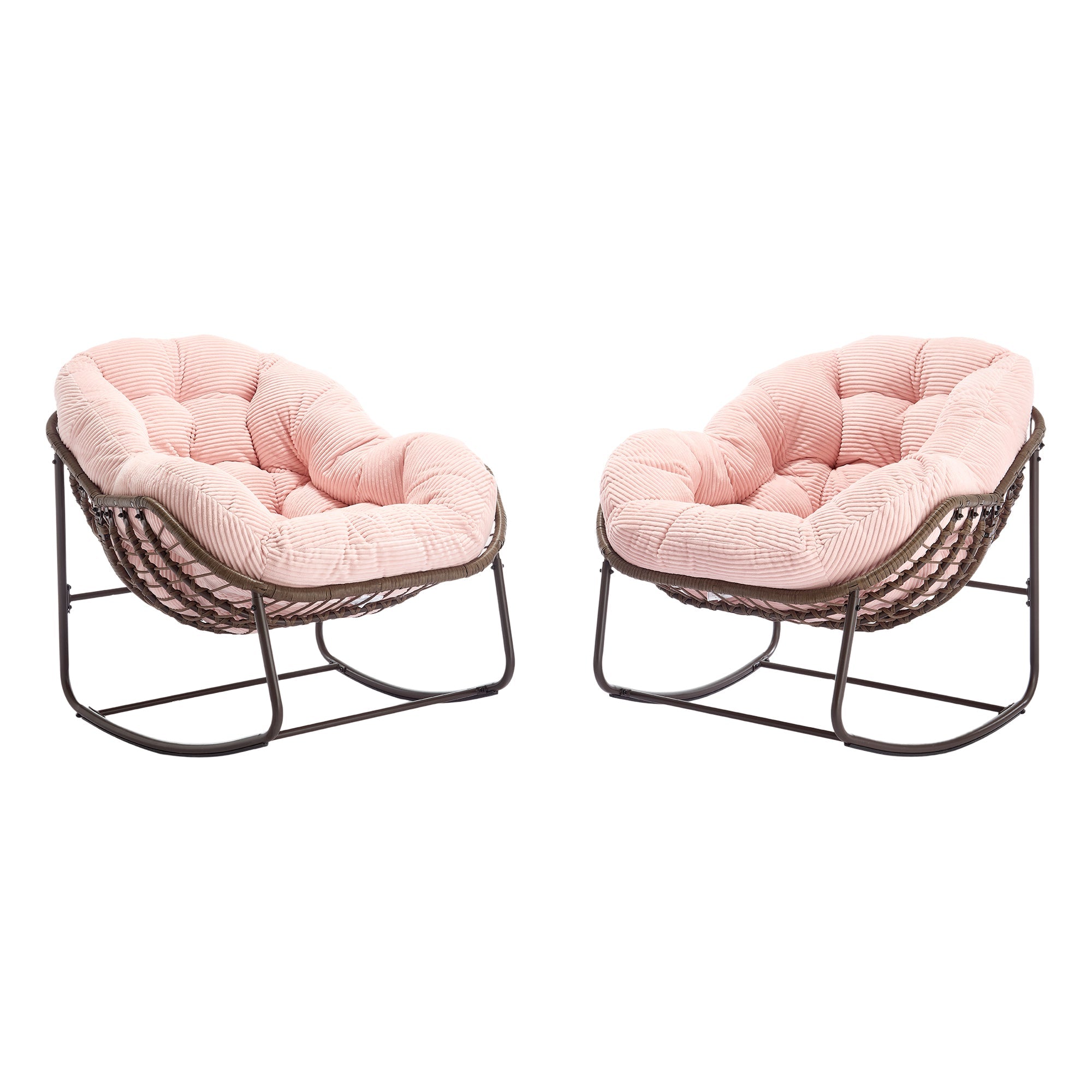 Outdoor Rattan Rocking Chair, Padded Seat Swing with Backrest