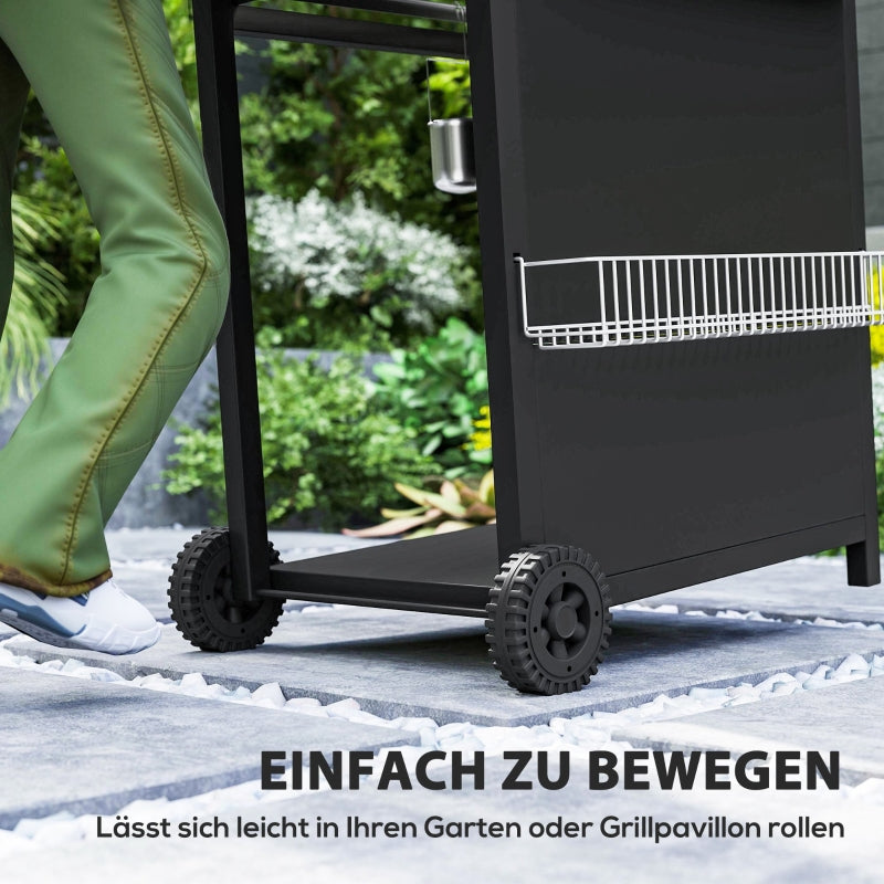 Gas Grill Cart 9.5 kW, 4 Burners, Side Burner, Thermometer, Side Shelves