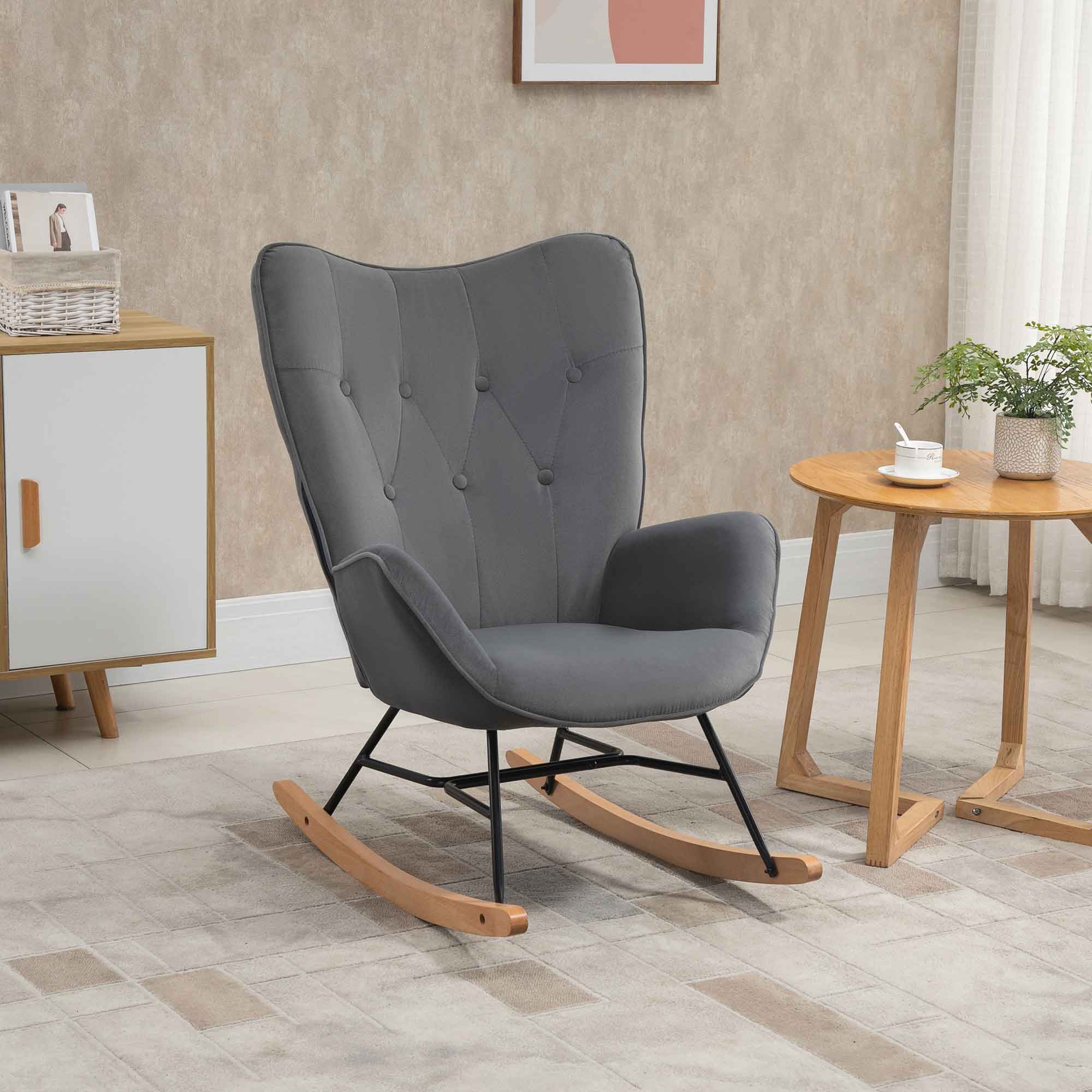 Rocking Chair Upholstered Lounge Steel Frame, Velvety Polyester
