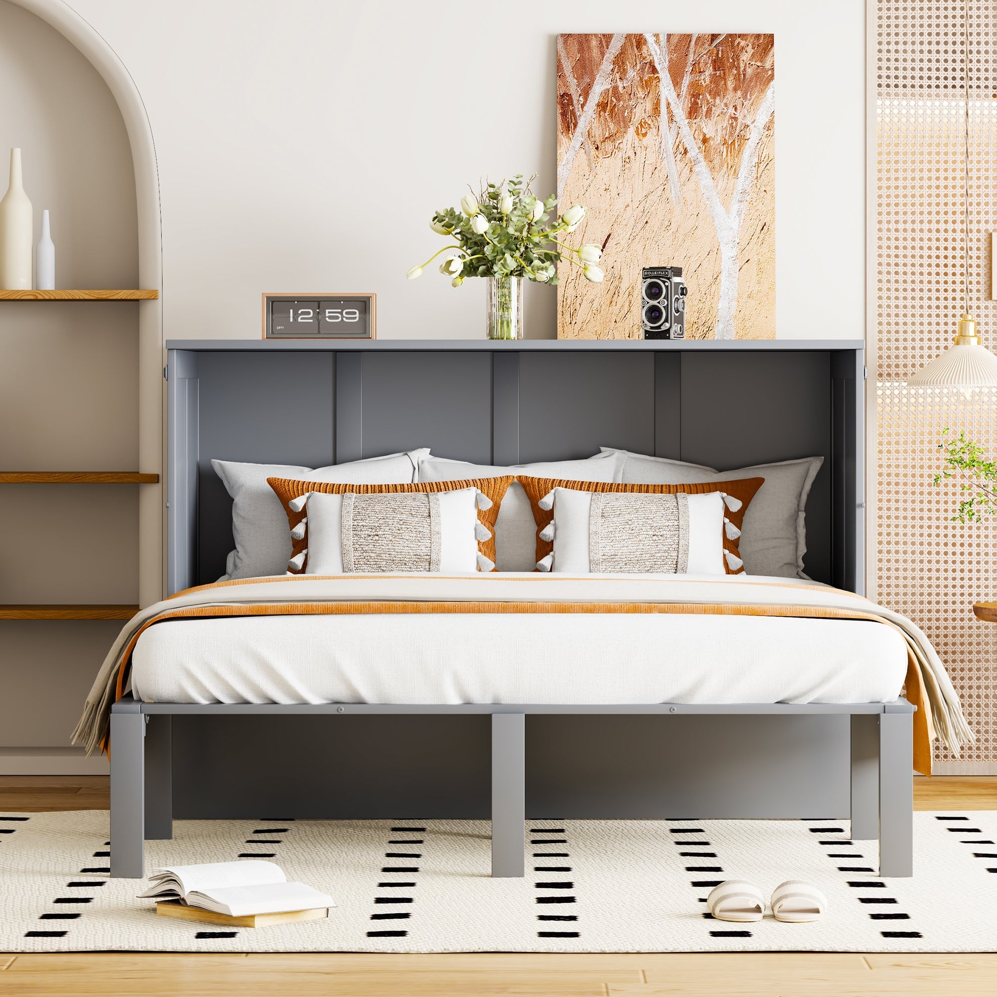 Wall Bed, 140x200cm with Slatted Frame, Grey
