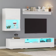 TV Wall Unit Set with Display Cabinet, 3-Piece Media Unit, LED High Gloss, White