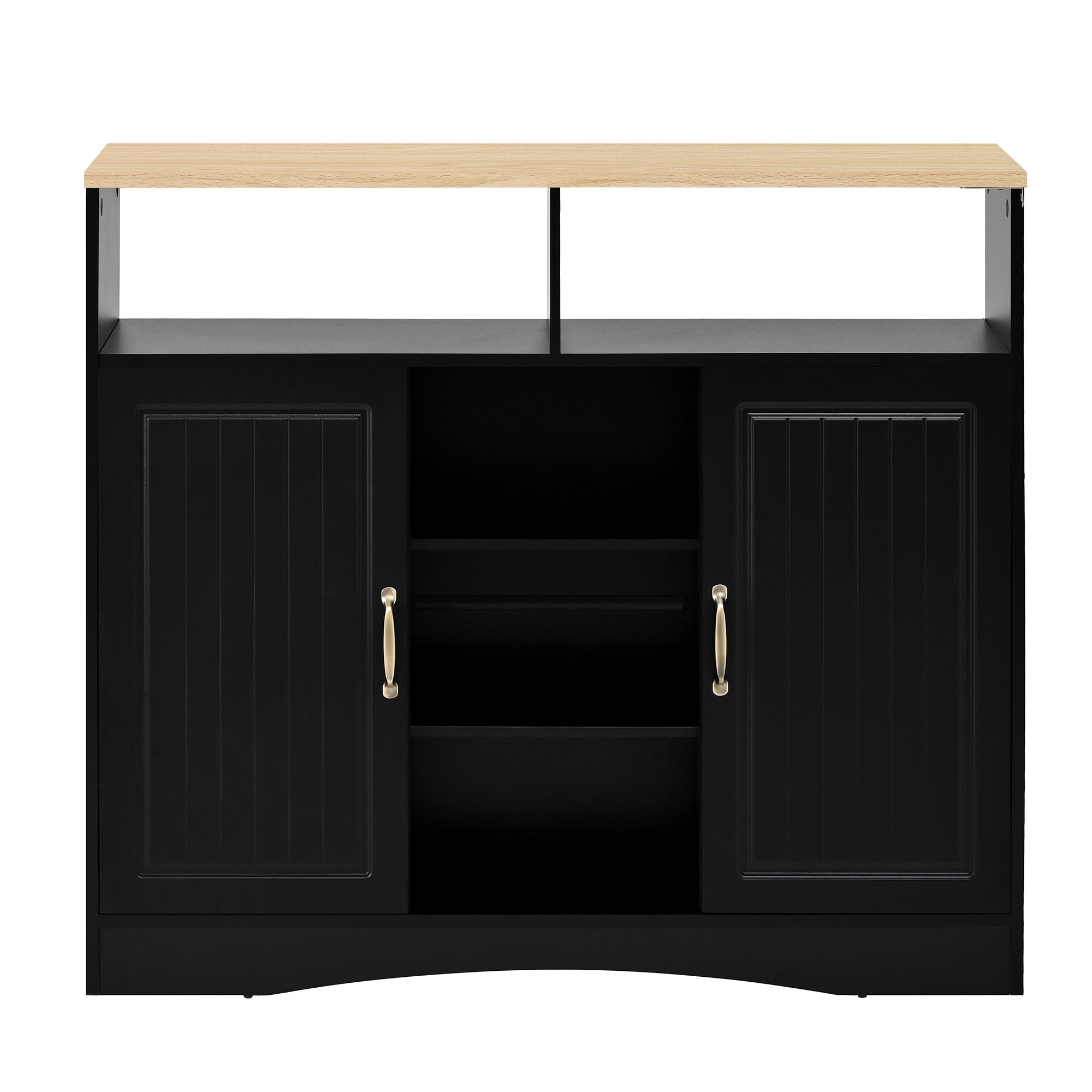 Kitchen Island Sideboard Extendable Dining Area Ample Storage Black