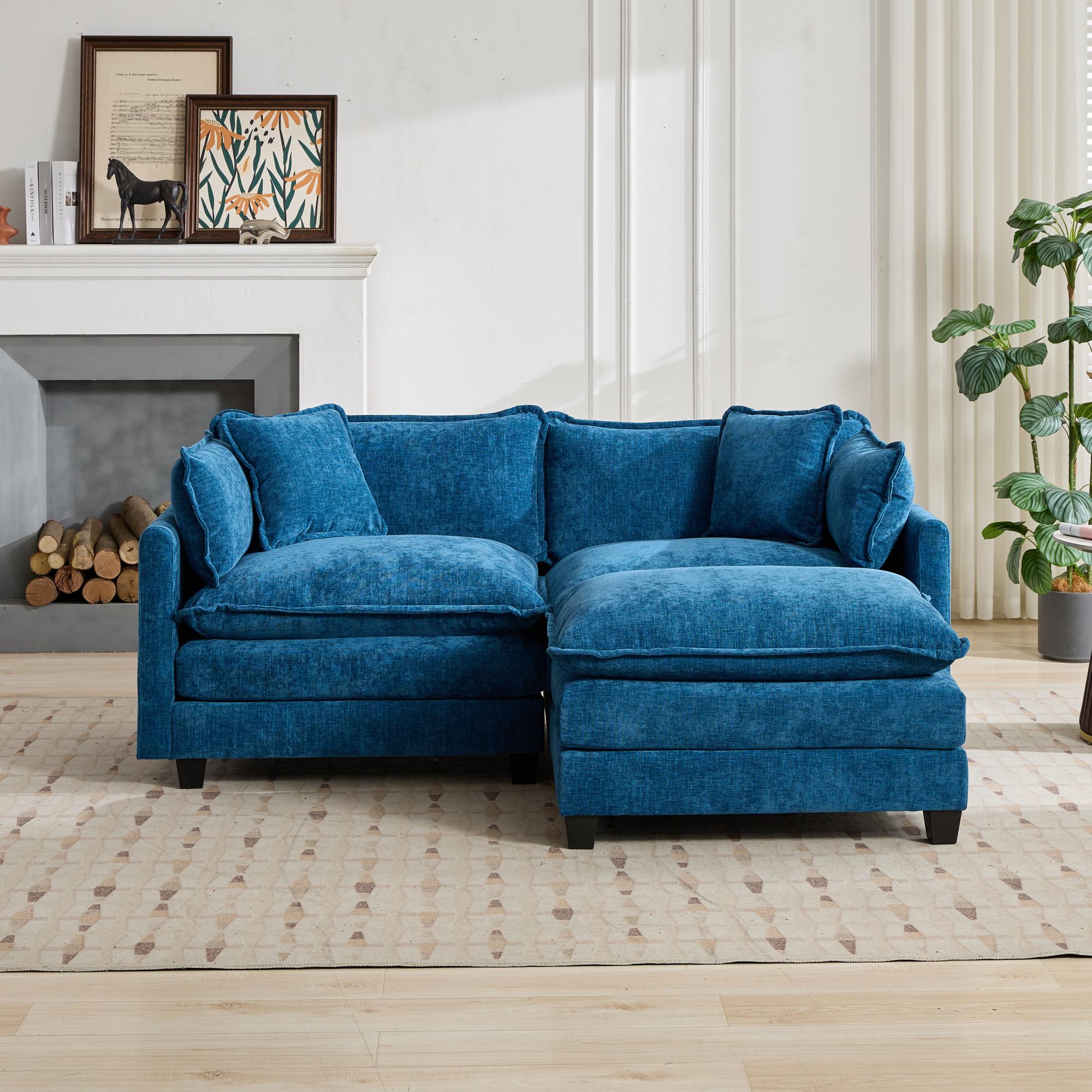 Cloud Sofa Loveseat, Modern Modular Sectional with Upholstered Seat Cushion, Blue Chenille Fabric