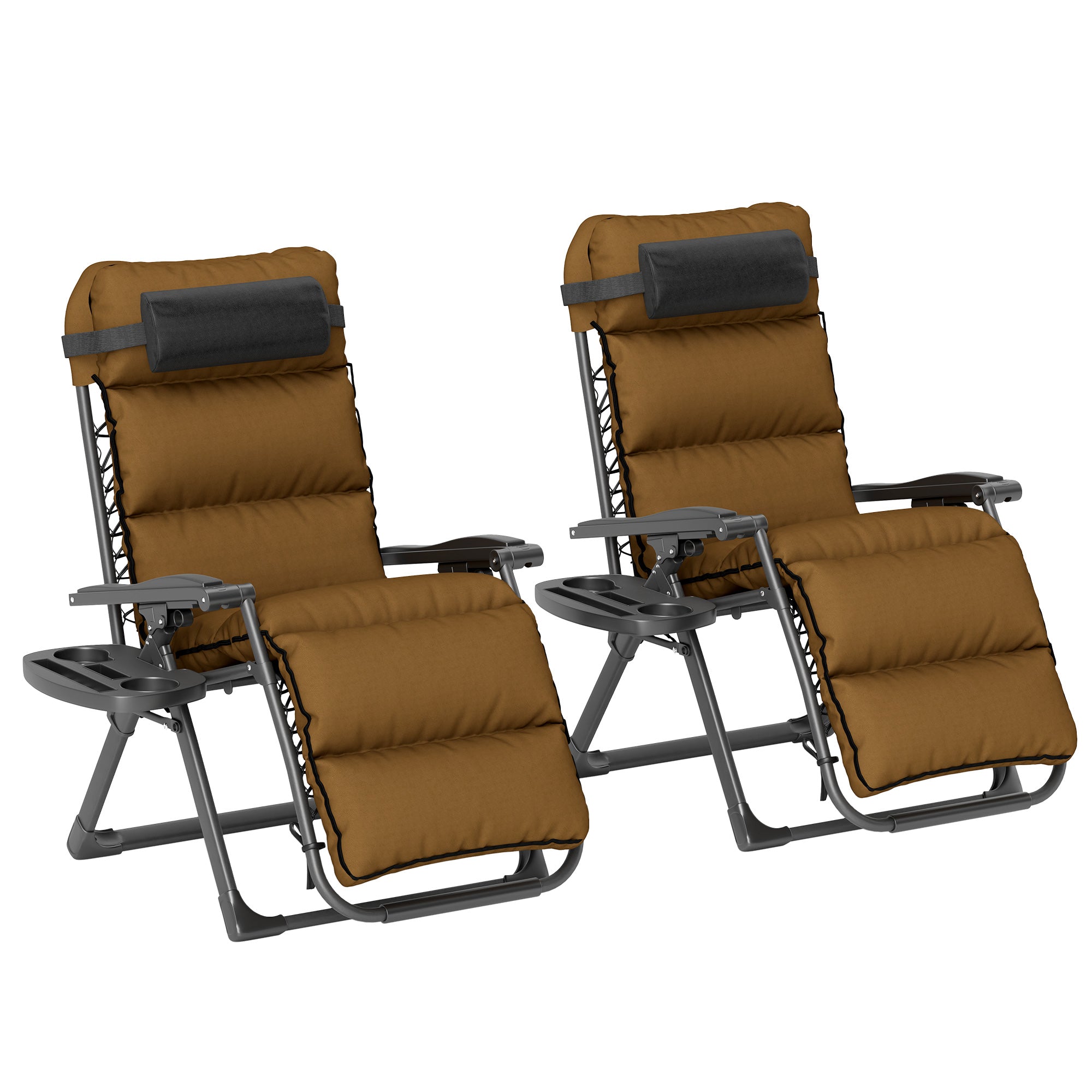Set of Two Reclining Sun Loungers with Cushion Brown