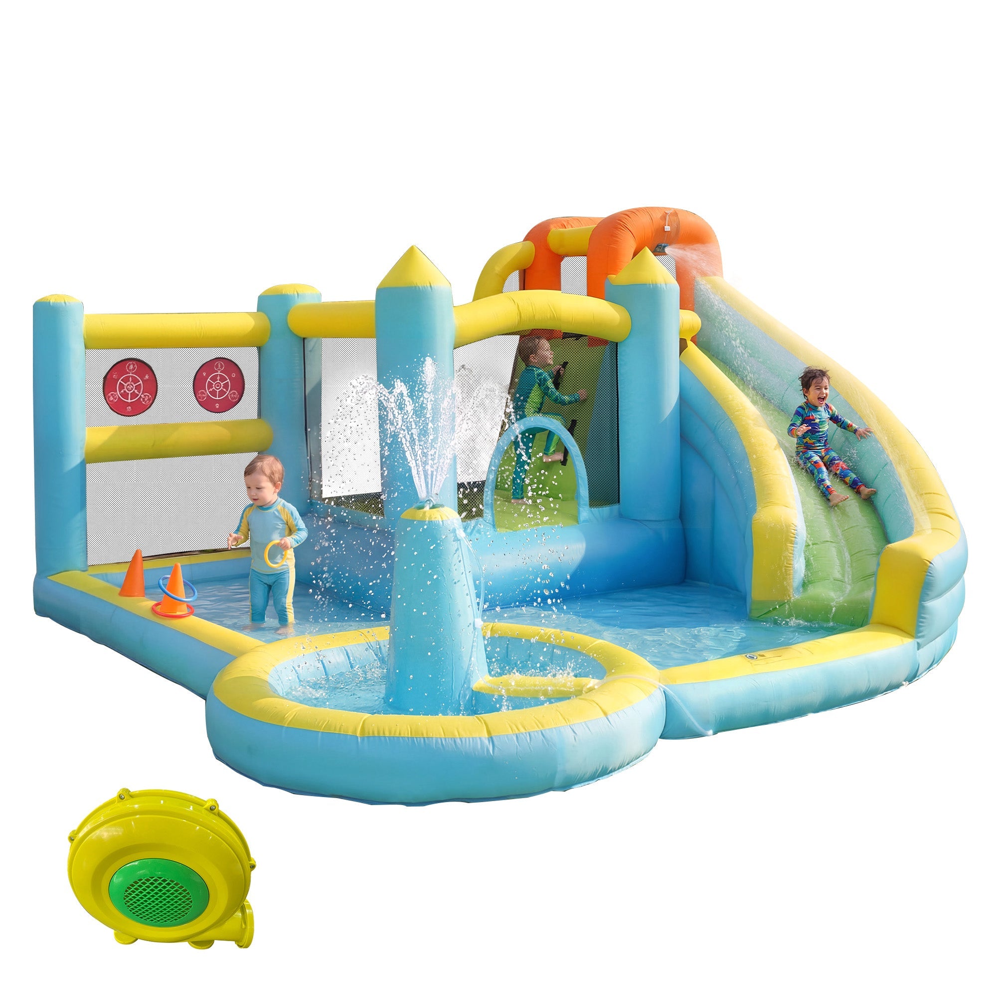 Children's Bouncy Castle Water Park with Slide, Pool and Blower, 430x390x210cm, Inflatable Multi-color
