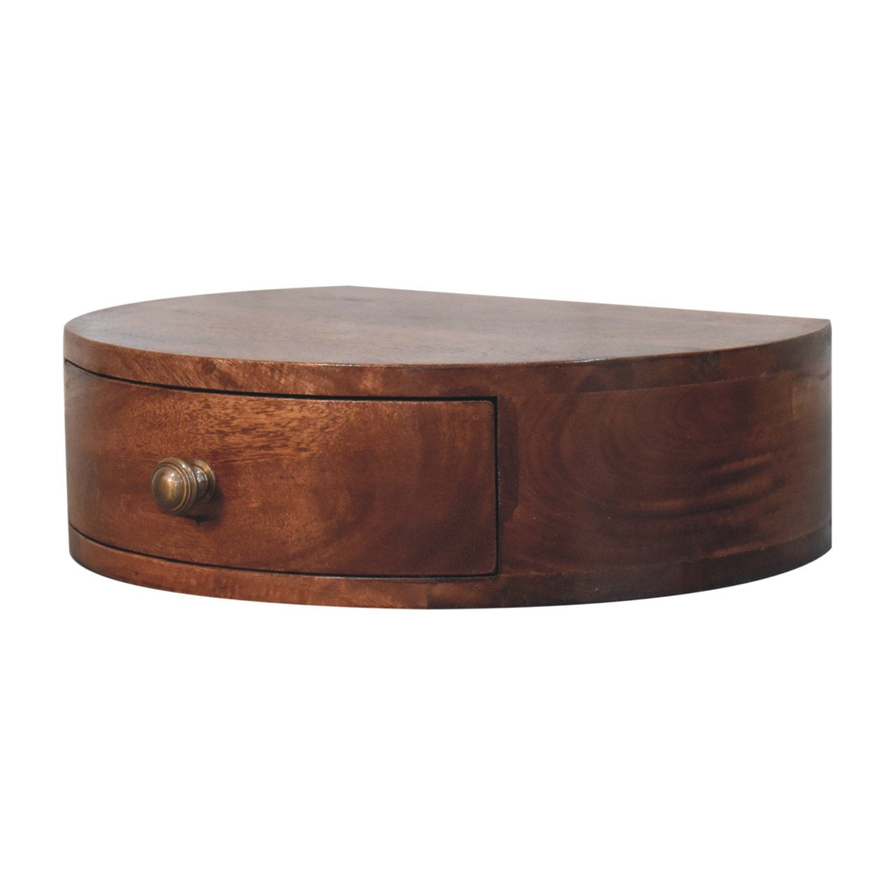 Solid Wood Bedside, Wall Mounted Rounded 1 Drawer, Dark Brown
