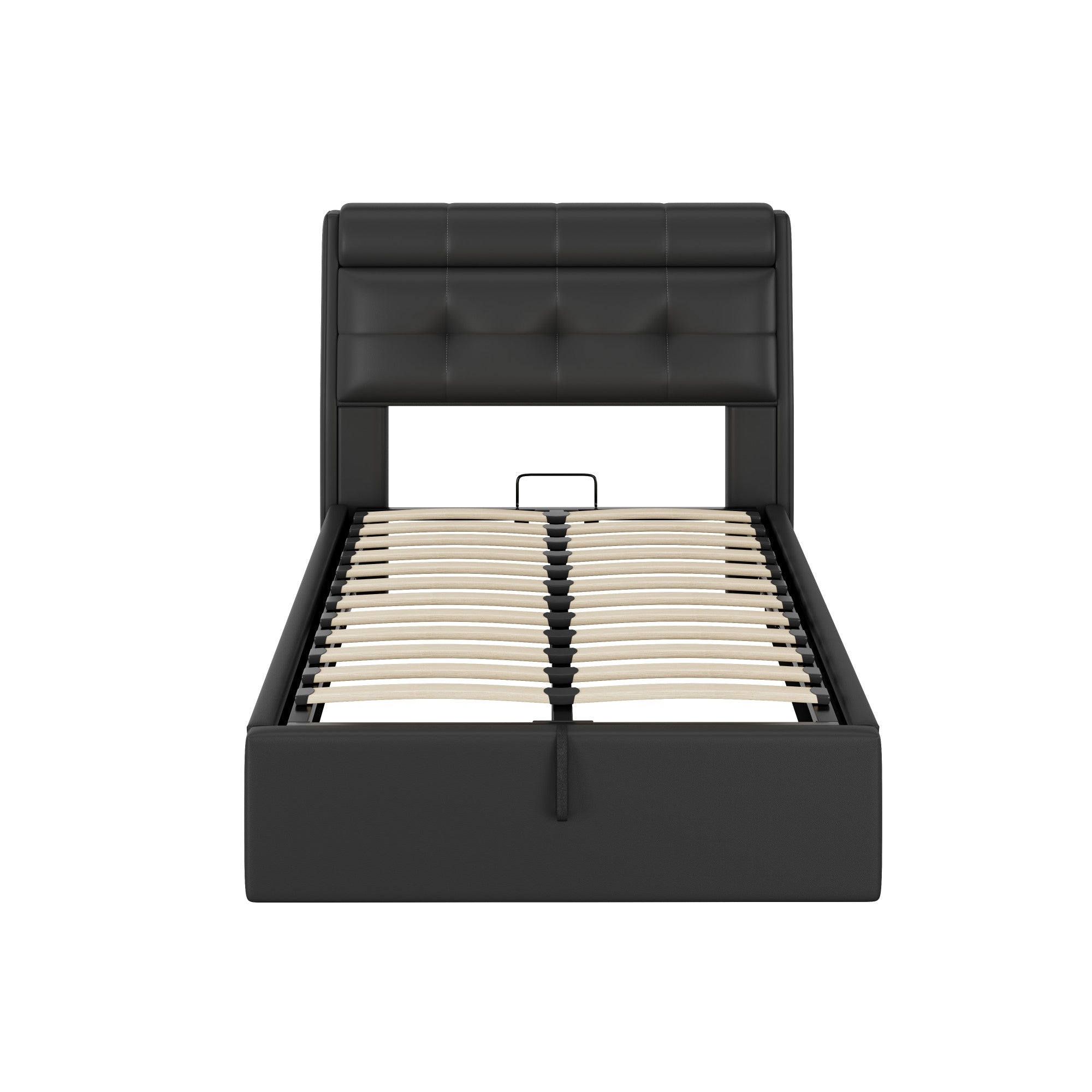 Upholstered Bed 90x200 Hydraulic Storage Concealed Headboard - PU Black