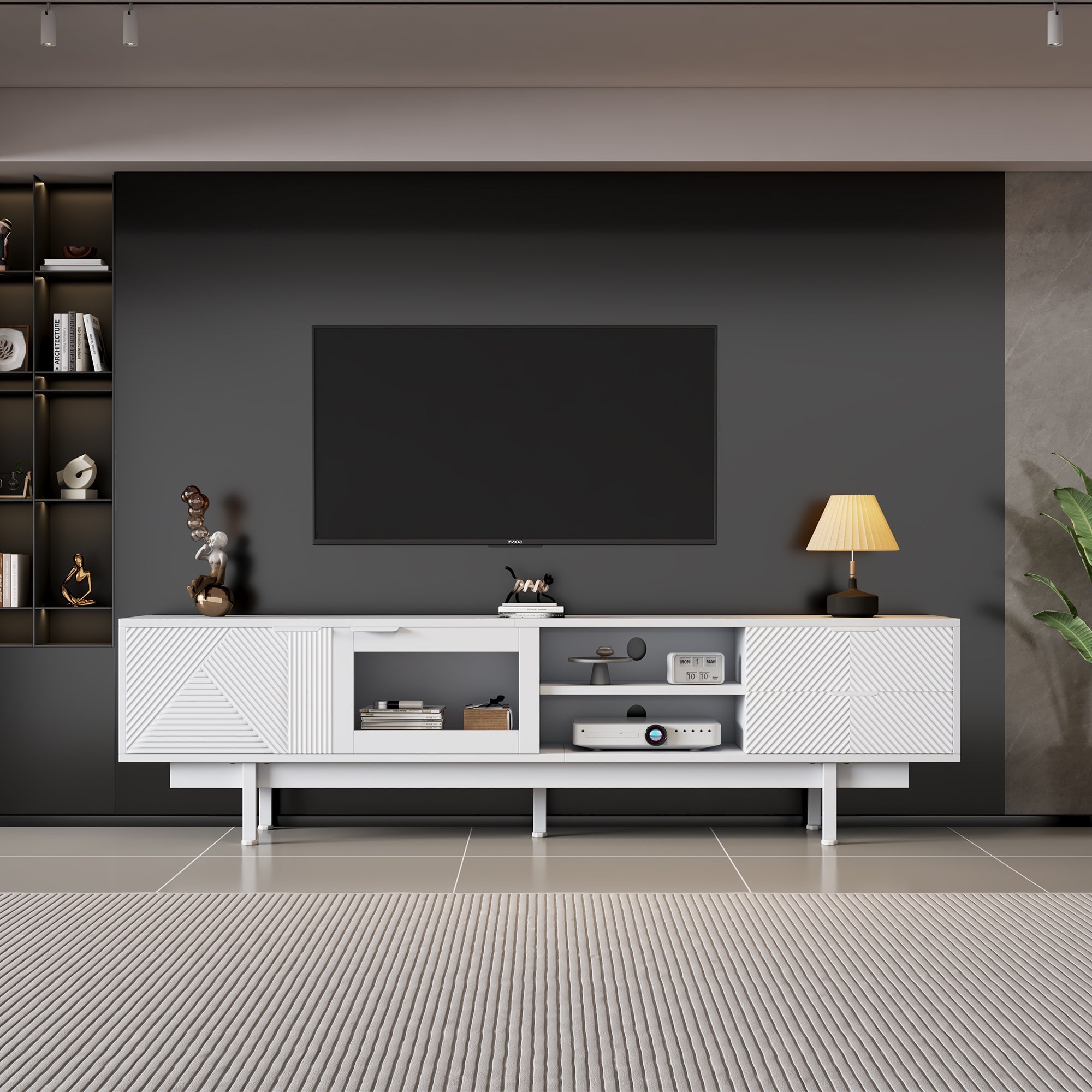 TV Cabinet, Modern Simple 80-inch with 2 Doors & 2 Drawers, White