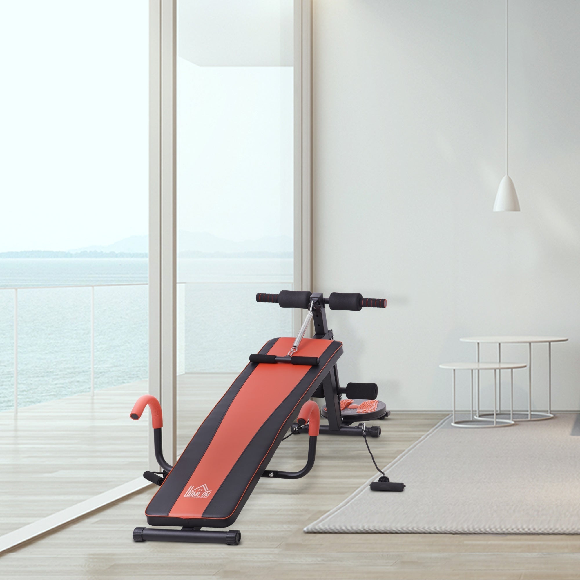 Sit-up-Bank Verstellbarer Bauchtrainer Gepolstert Rot Schwarz