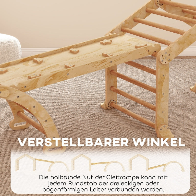 Indoor Climbing Frame 9-in-1 Ramp Slide Chalkboard - Wood