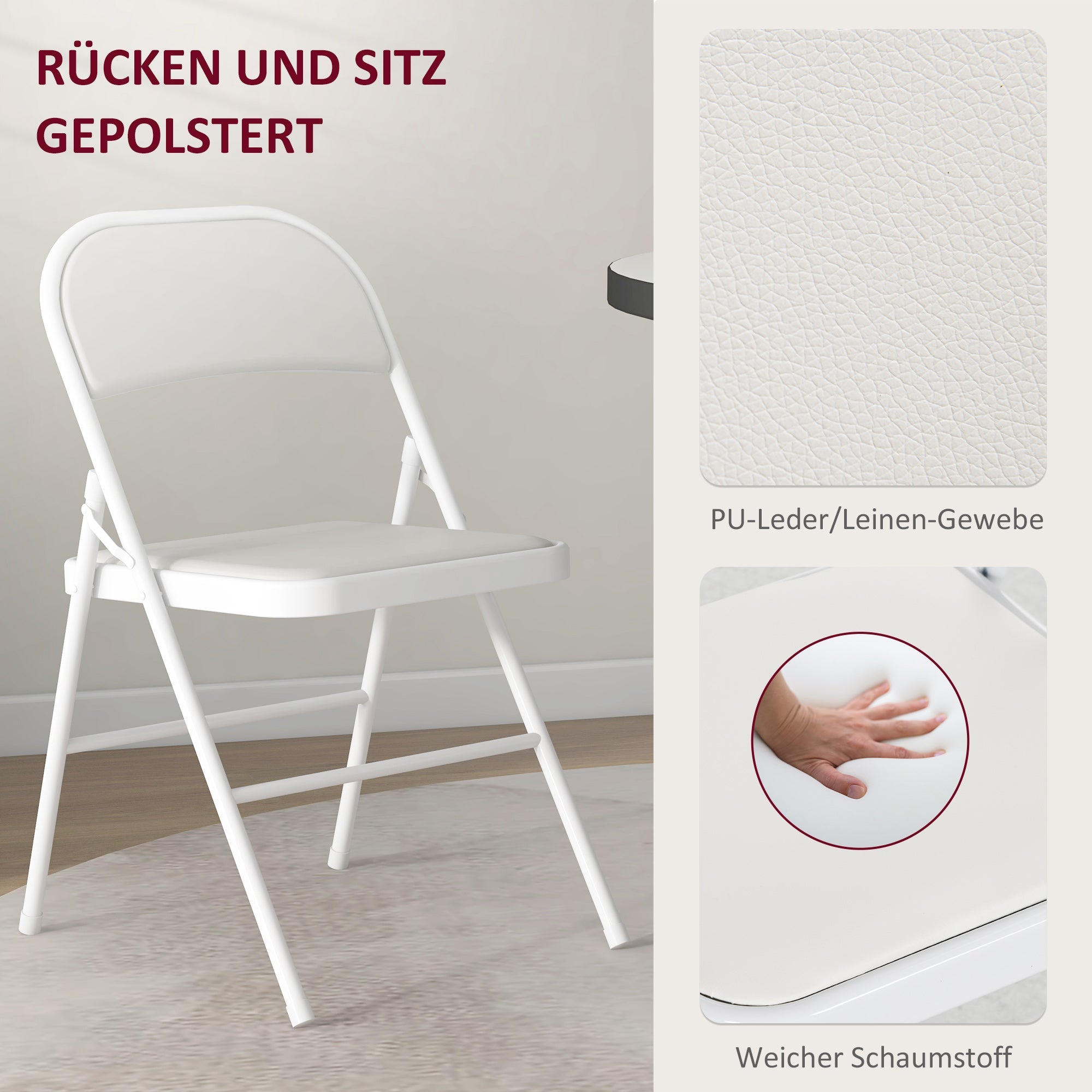 Folding Camping Chair, Padded, Foldable, 120 kg Load, White