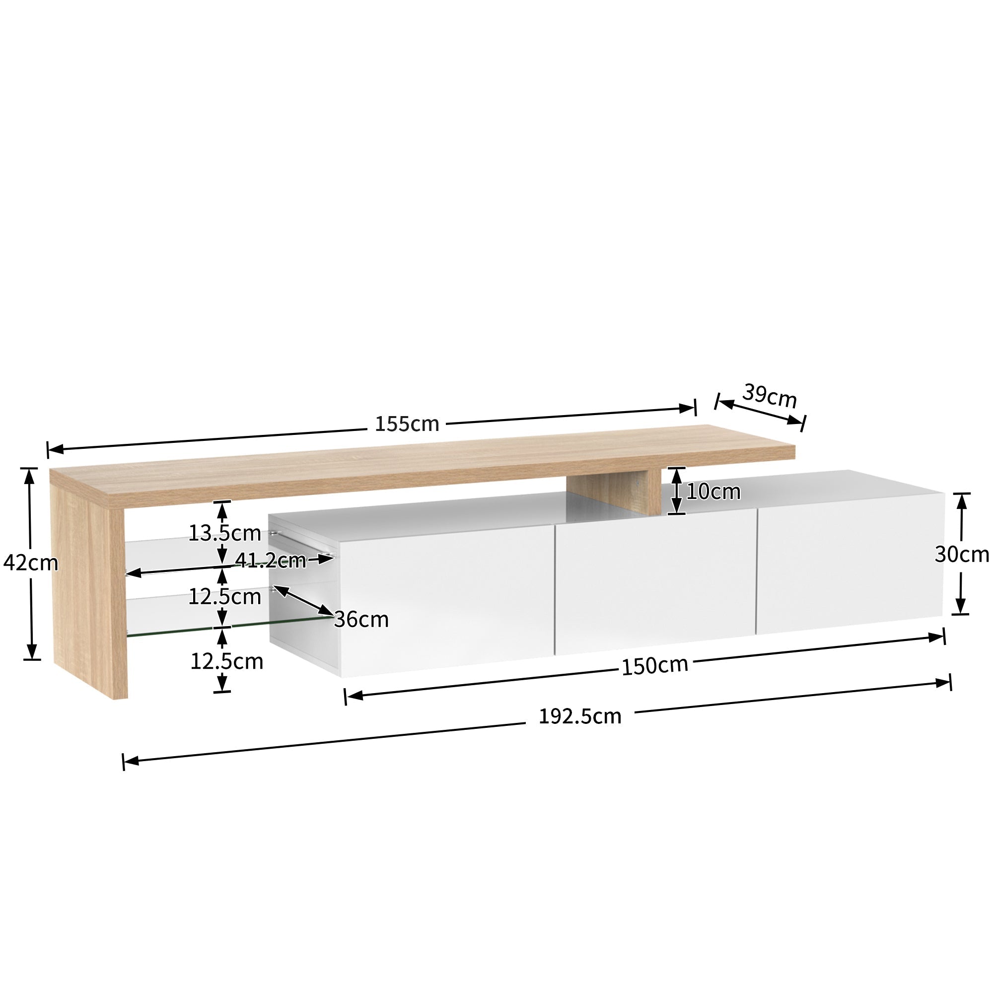 TV Cabinet, Modern Stylish Elegant with Practical Storage, High-Gloss White, Wooden Look, Glass Shelves & LED Lighting