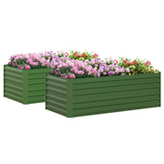Set of 2 Raised Beds, Galvanised Steel Outdoor Planters for Vegetables Plants Herbs, Green
