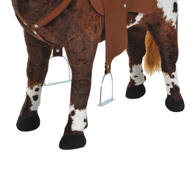 Plush Riding Horse with Saddle, Sound and Stirrups, Brown
