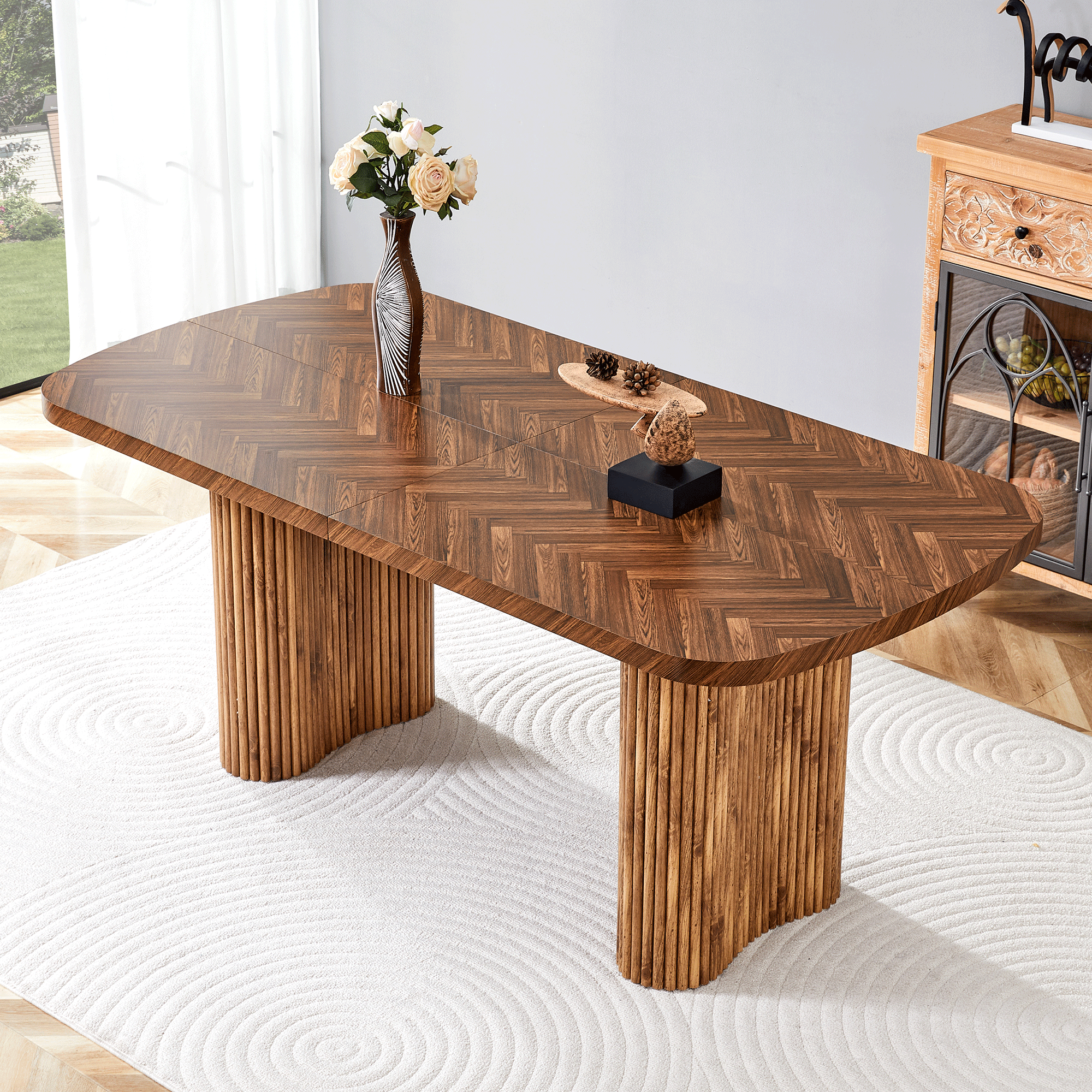 Dining Table Arched Pedestal Support 180x90cm - Walnut