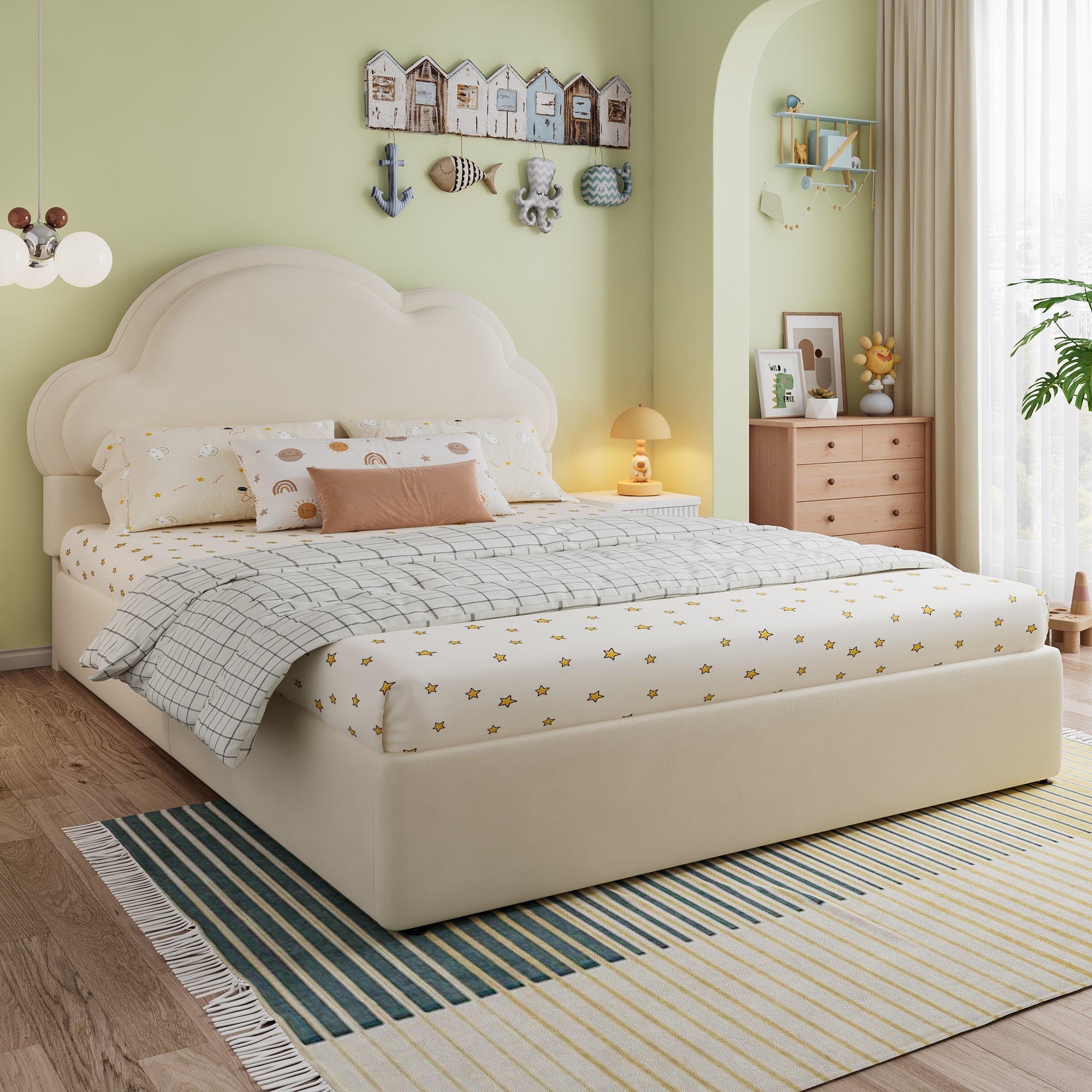 Upholstered Bed Hydraulic Storage Double 4ft6 Cloud Velvet Beige
