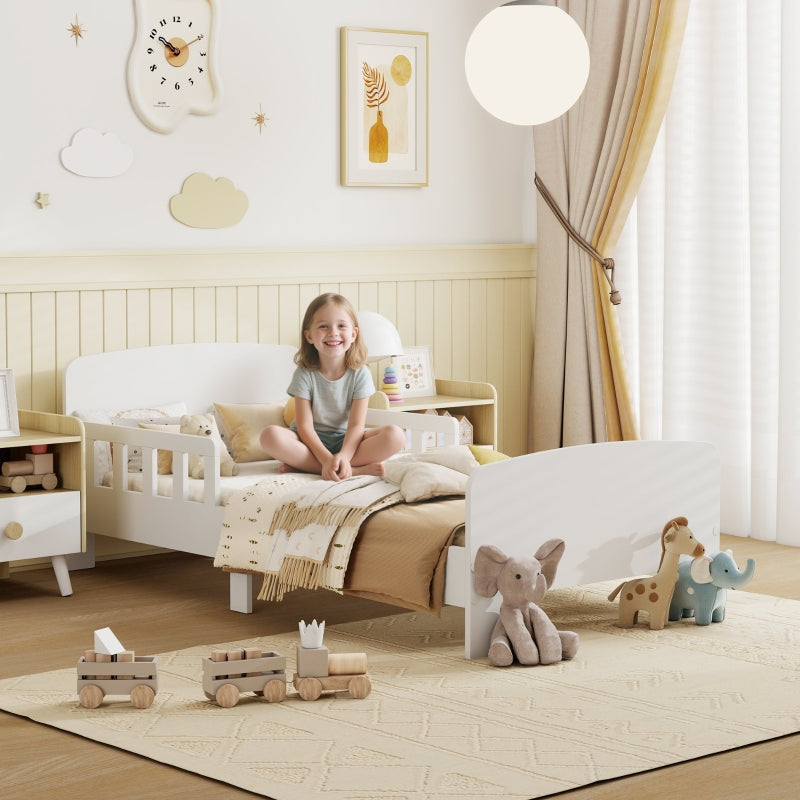 Children's Bed with Safety Rails, Toddler Bed for 3-8 Years, MDF White