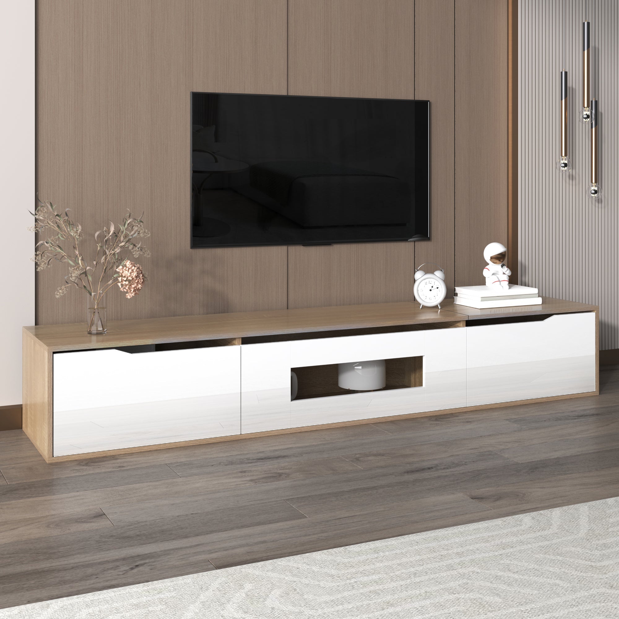 TV Cabinet, High Gloss with Color Changing LED Light, White and Wood Color