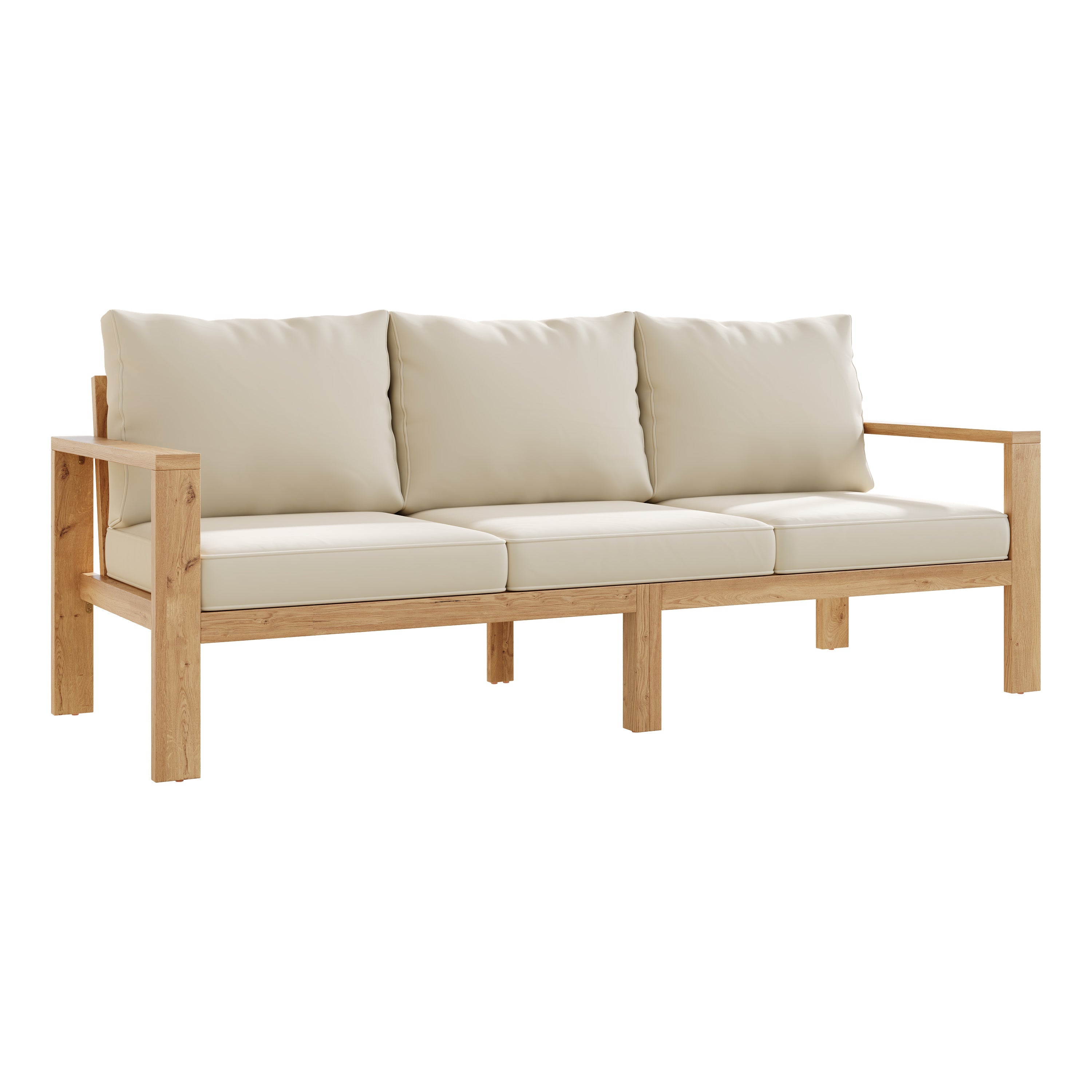 Garden Furniture Set with 5 Pieces for 4-6 People, Acacia Wood and Cream Canvas