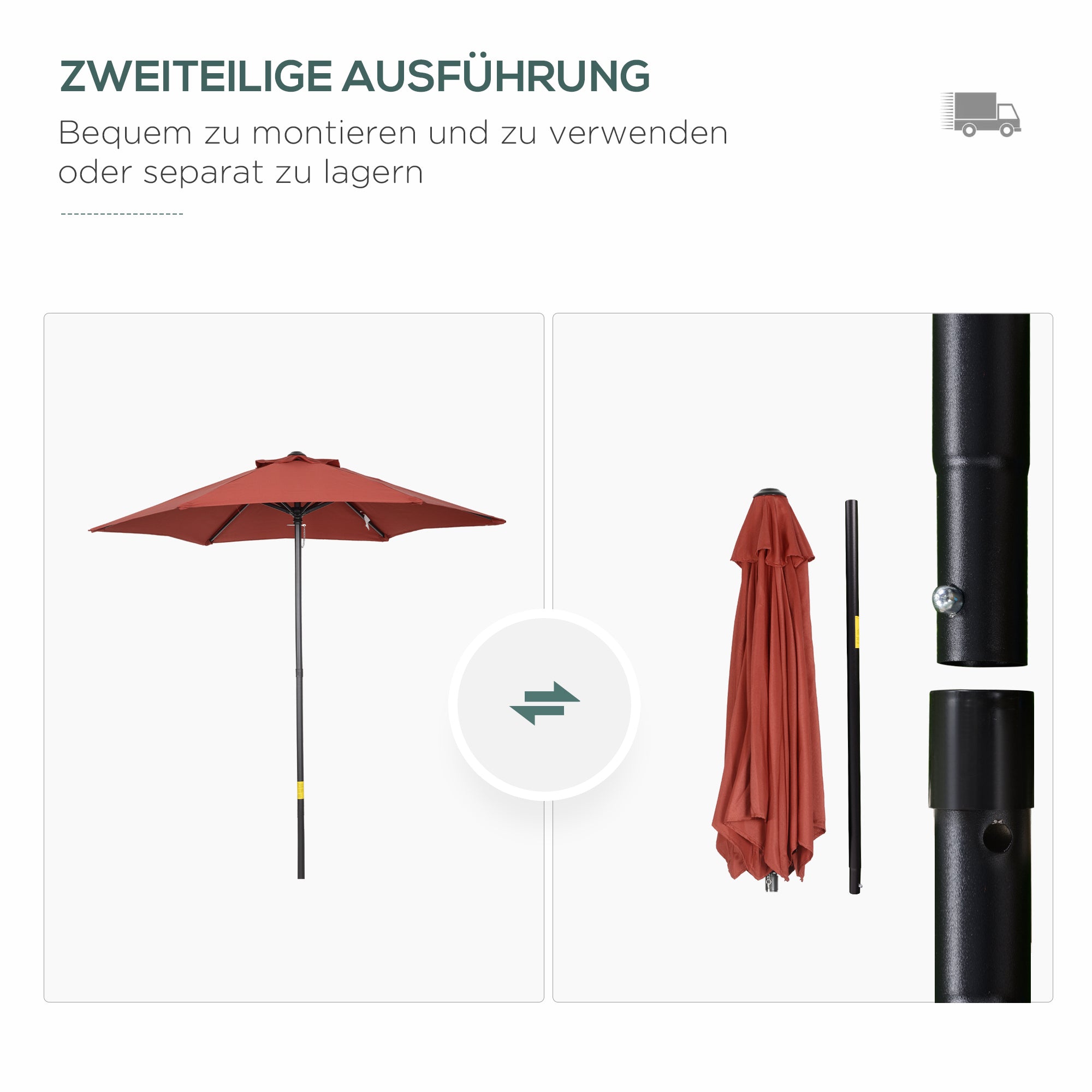 Parasol Ø196 cm Rotating Tilt Windproof Hexagonal Wine Red