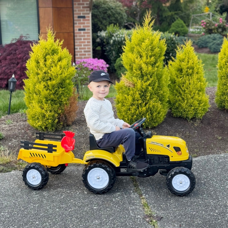 Pedal Tractor with Trailer, Tools & Horn, 3+ Years Metal Frame - Black and Yellow