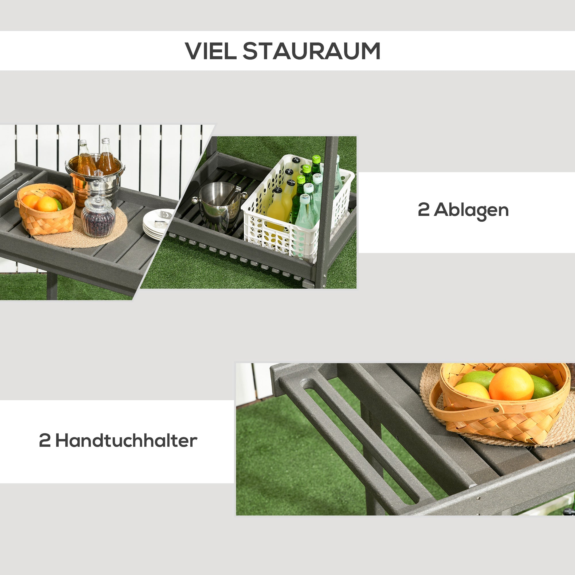 Serving Cart Barbecue Trolley, Towel Holder 2 Shelves 87x50x80cm Outdoor Multifunctional Table
