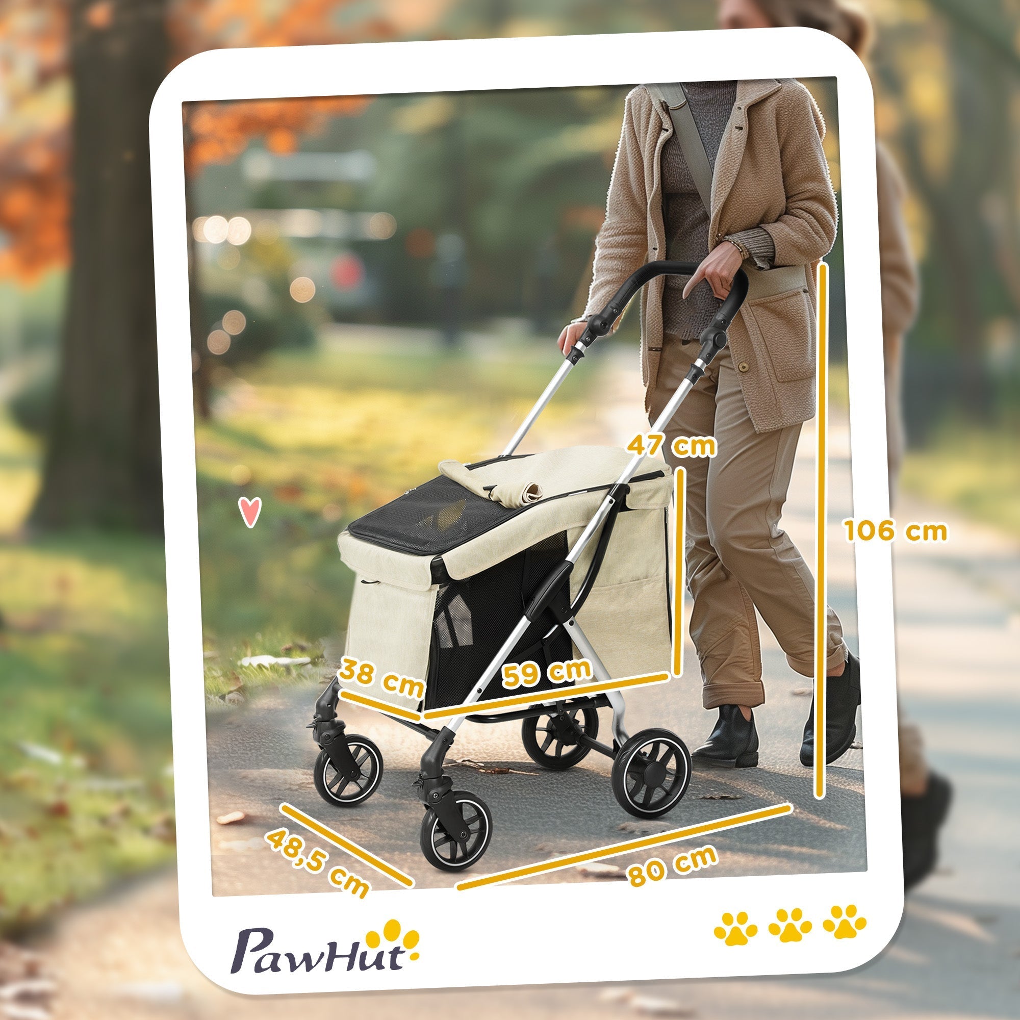 Dog Stroller, Lightweight Foldable, Aluminum Khaki