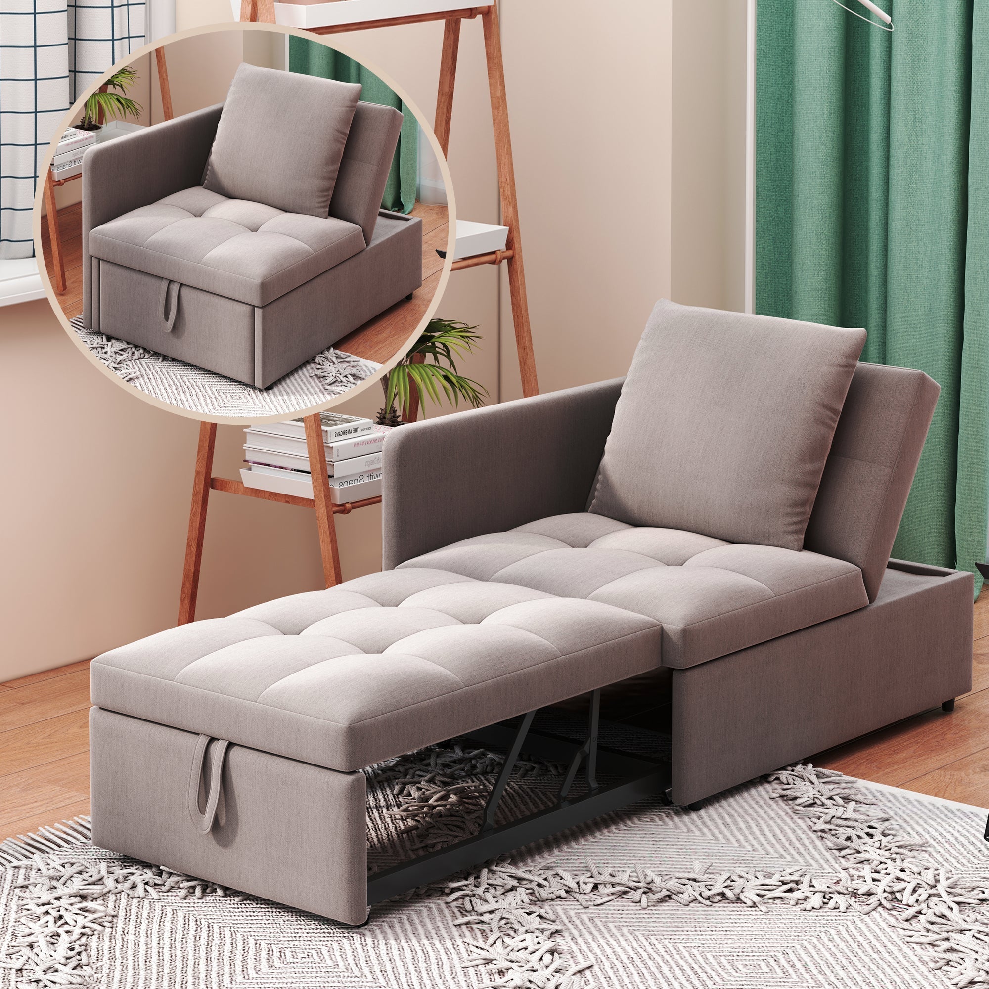 3-in-1 Convertible Sofa Bed with Adjustable Backrest and Cushions, Grey