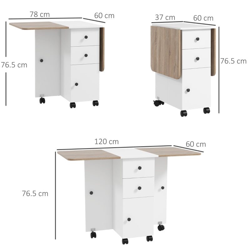 Multi-Storage Drop Leaf Dining Table Six-Person Oak and White