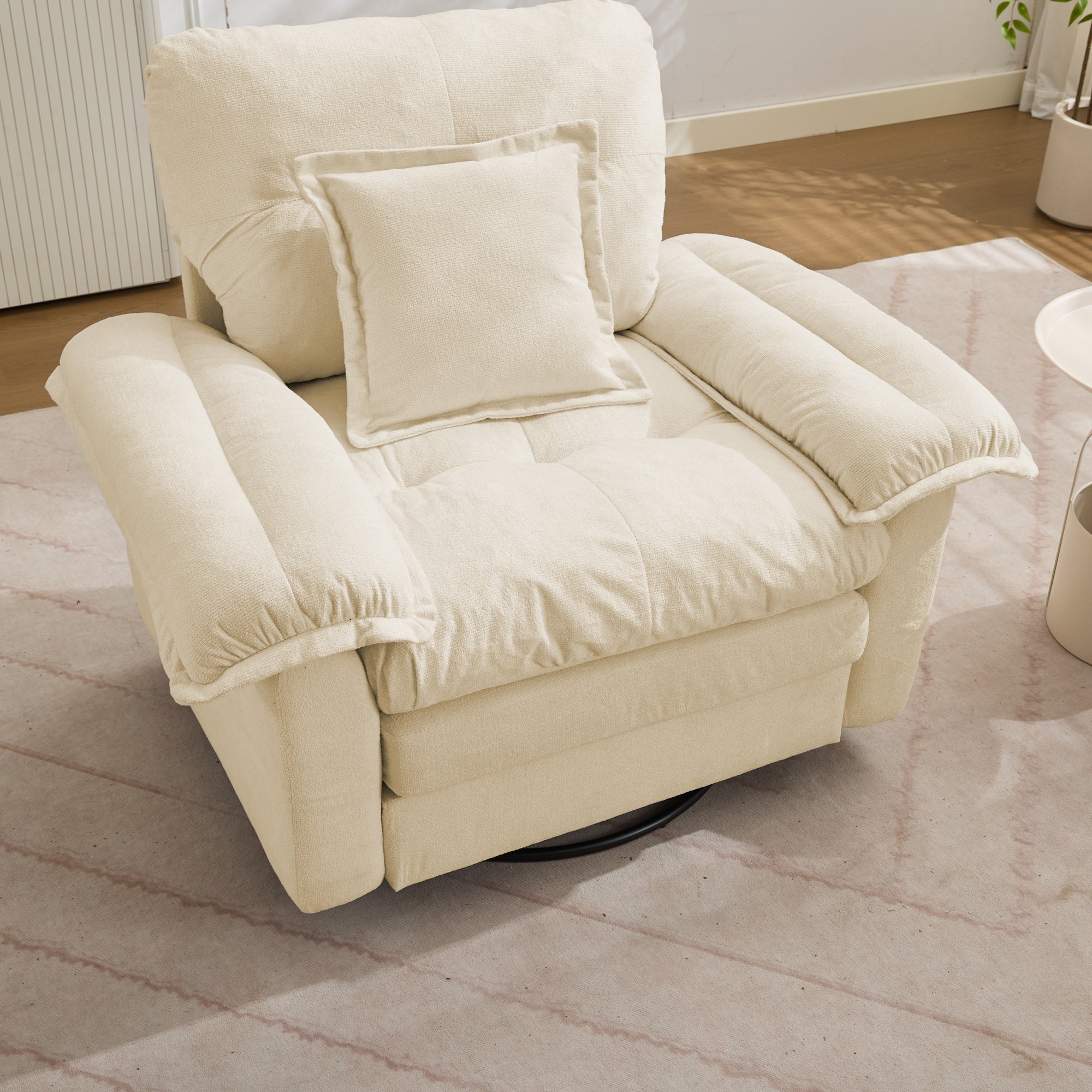 Swivel Armchair Oversized 360° Accent with Support Cushion - Chenille