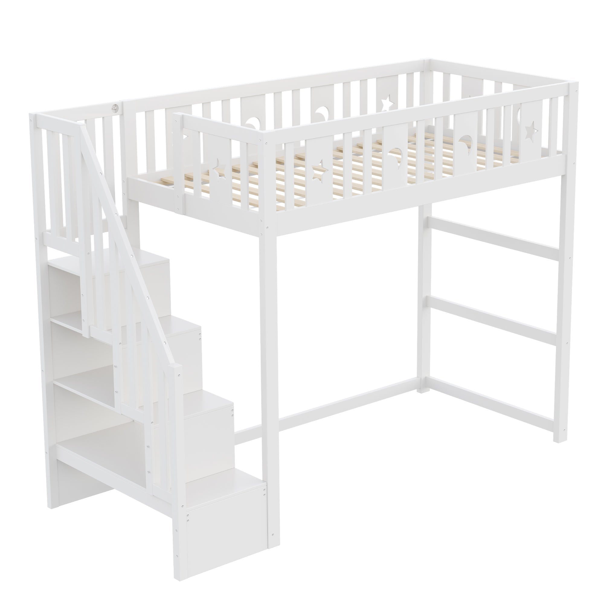 Bunk Bed, 90x200 with Stairs, Loft, Solid Wood, White