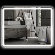 Bathroom Mirror 70x90cm LED Anti-Fog Clock Bluetooth, Silver