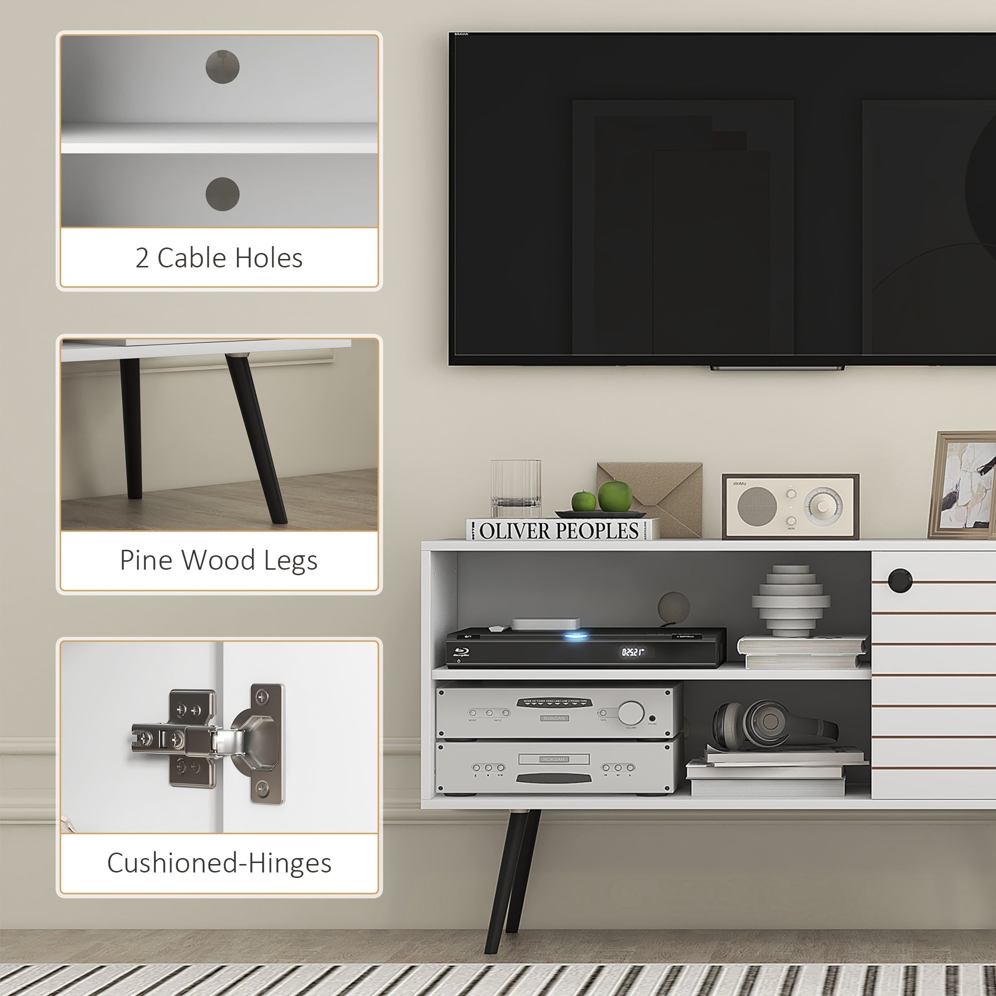 Duo Storage TV Unit, Striped Door - White