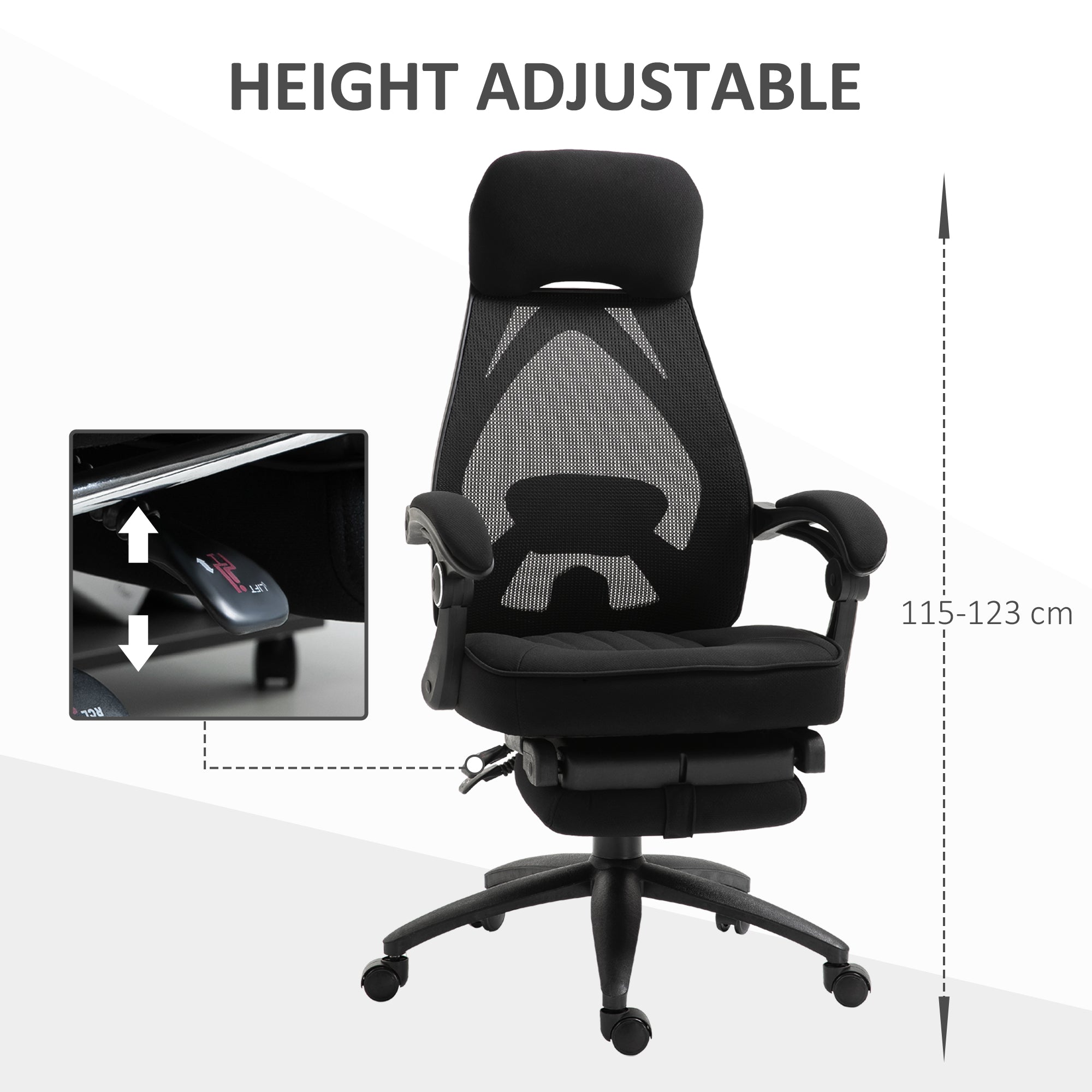 Office Chair, High Back Swivel Adjustable Height with Footrest, Black