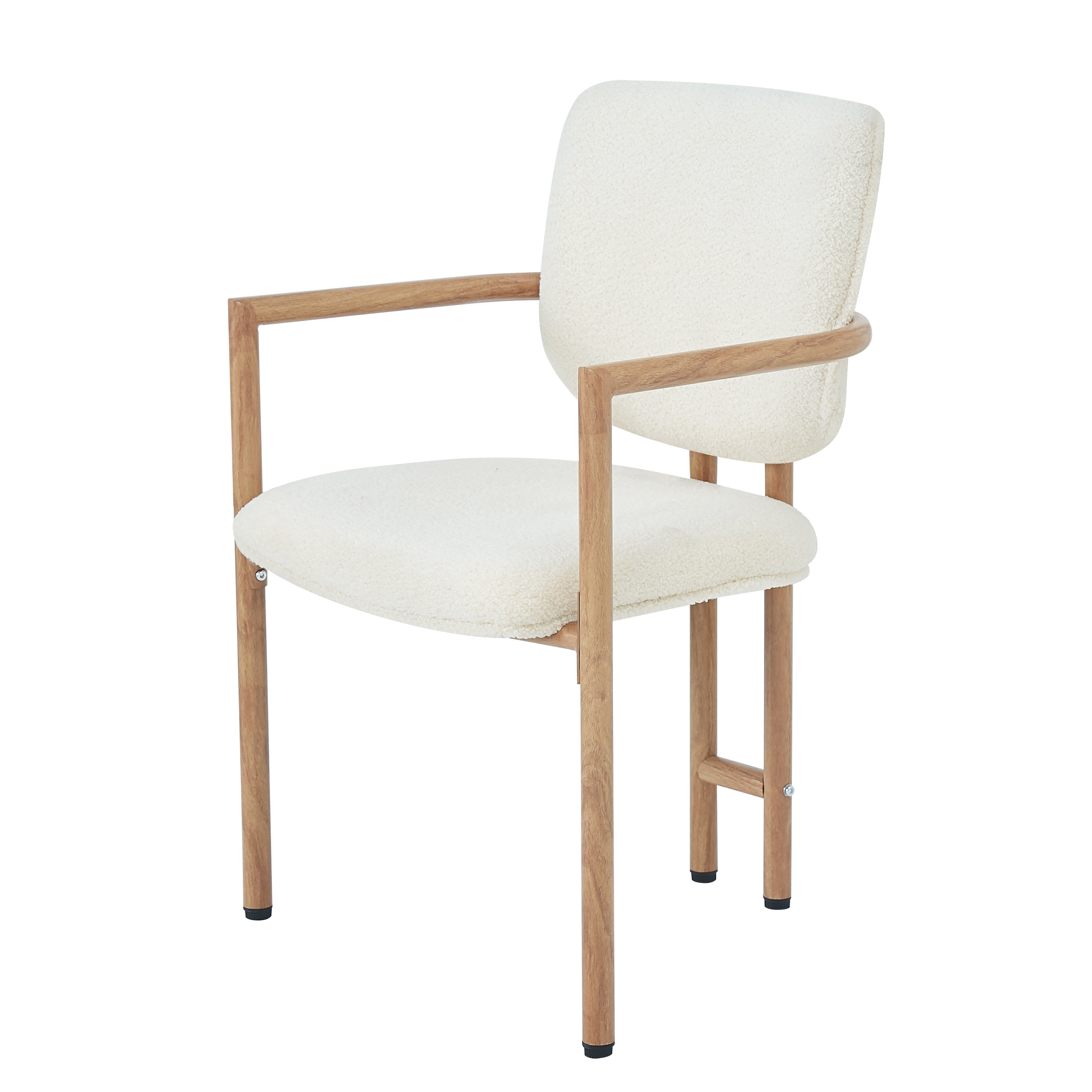 Modern Dining Chairs Set of 4, Ergonomic Bouclé Seats with Wood-Look Metal Legs, Natural Color