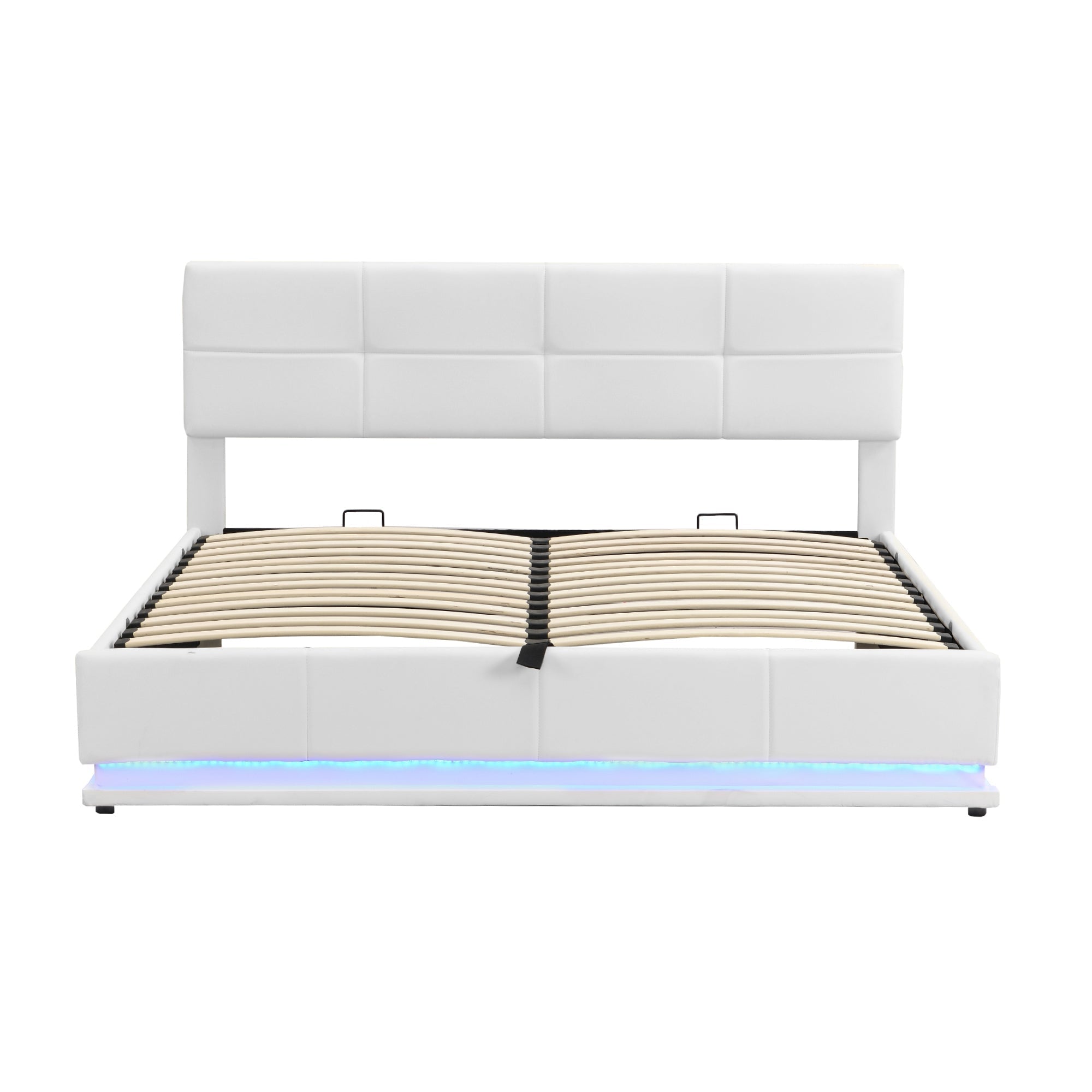 Upholstered Double Bed with LED Light Strip, 180 x 200 cm, White/Gray Faux Leather