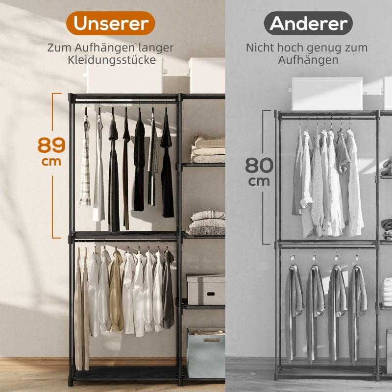 Portable Clothes Rack Metal Frame Storage Shelves - Black