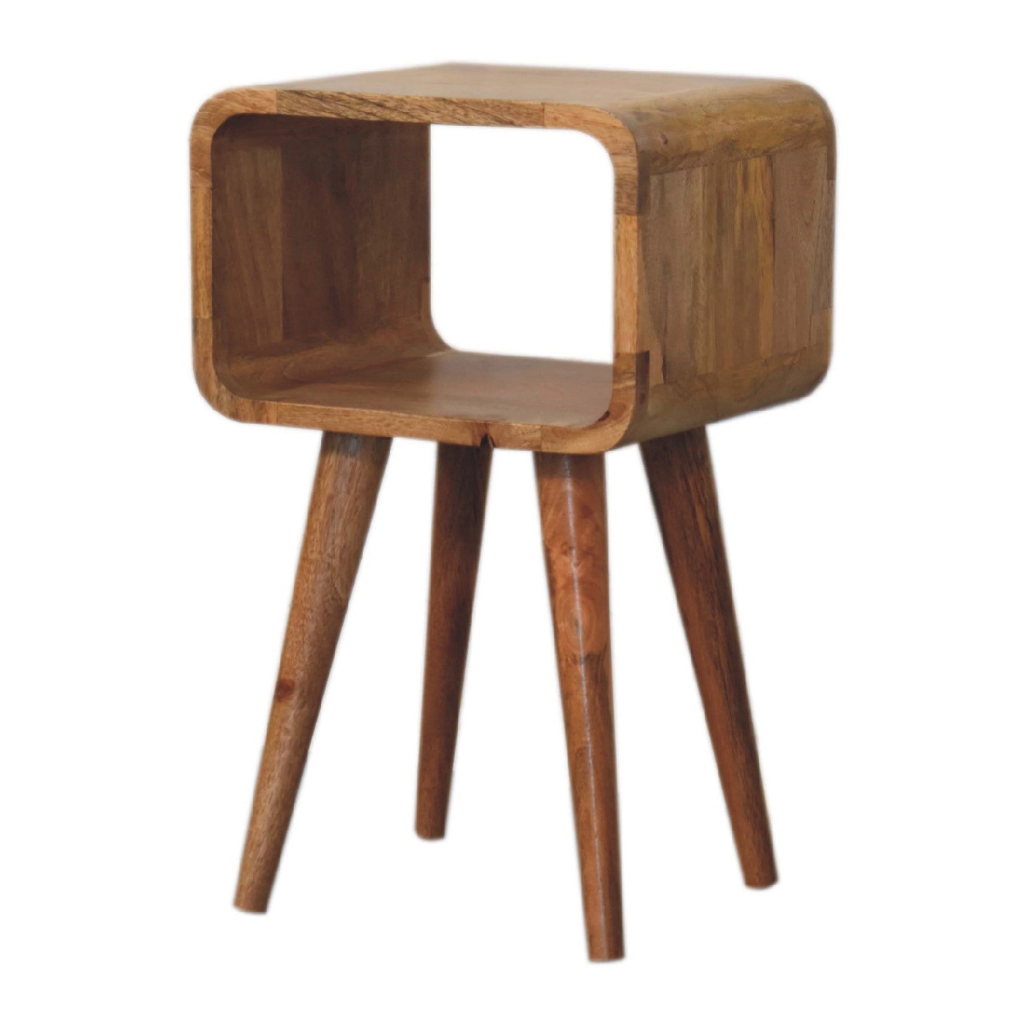 Solid Wood Mini Bedside, Curved Open Slot, Light Brown