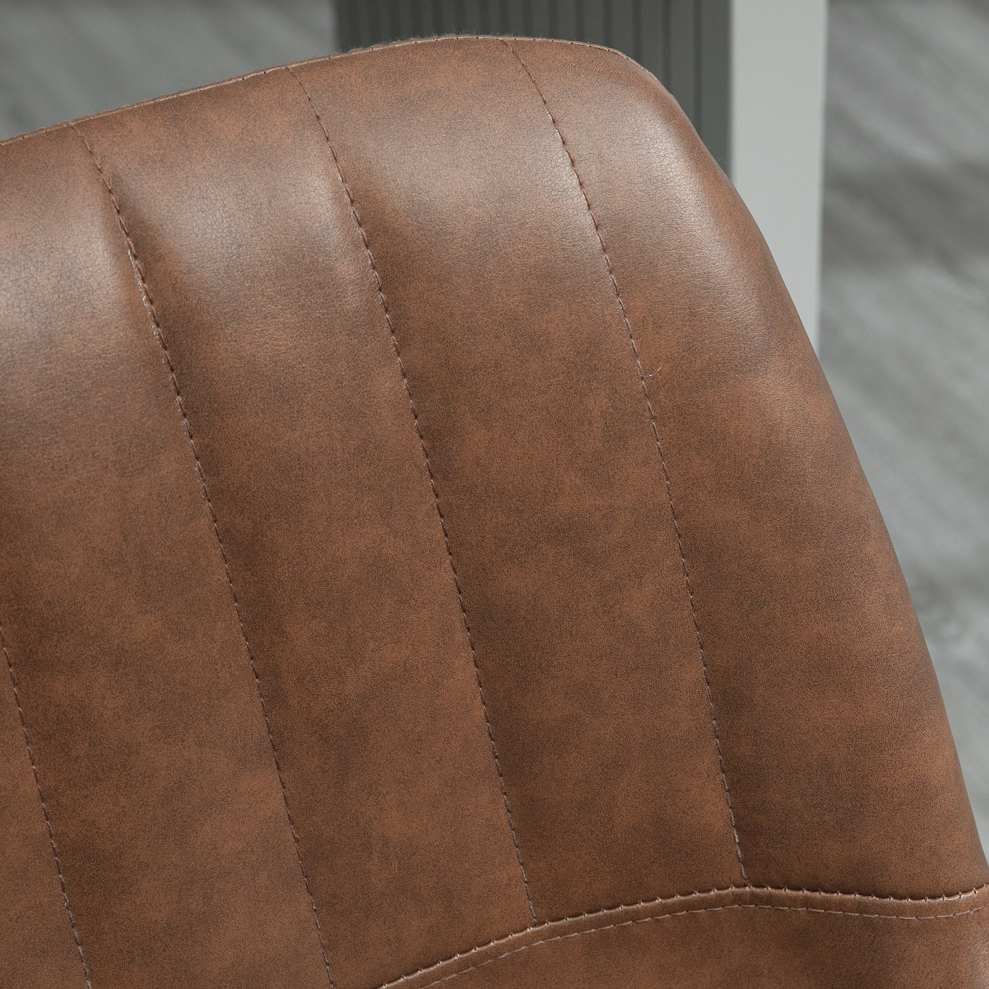 Bar Stools Set of 2, Height-Adjustable Foot Ring, Faux Leather Brown/Steel