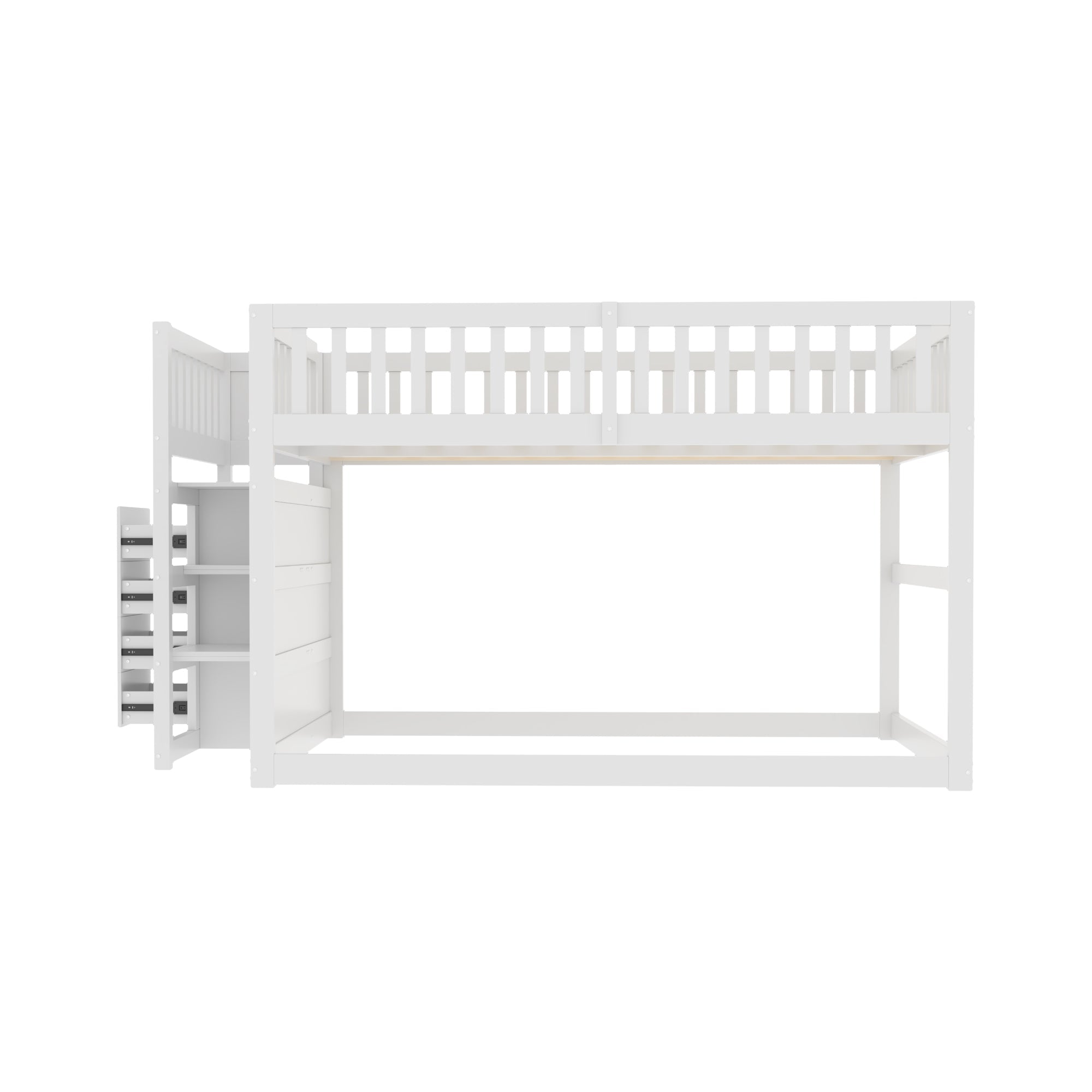 Wooden Bunk Bed with Ladder, Storage Drawers & Space-Saving Design, White