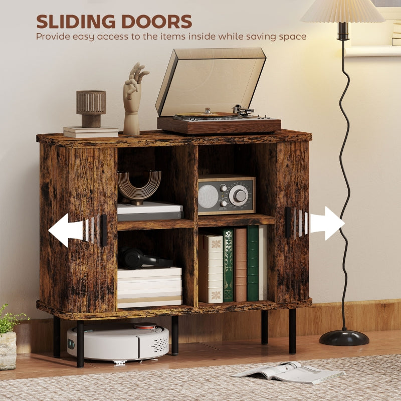 Sideboard Storage Cabinet with Slatted Tambour Doors, Steel Legs, Rustic Brown