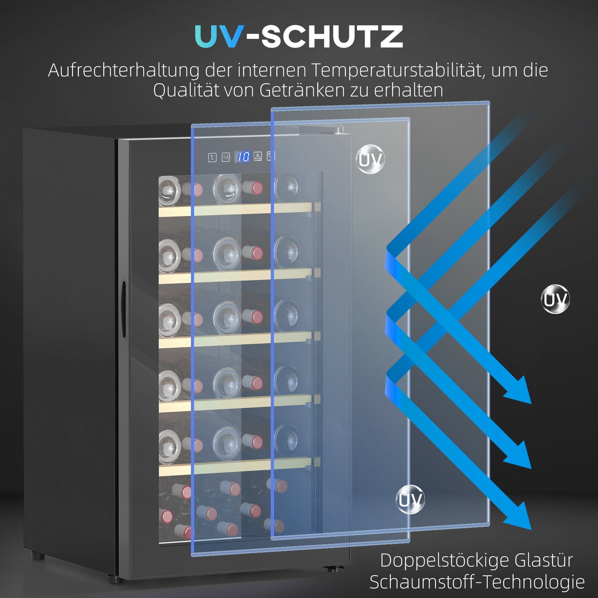 Wine Cooler 41 Bottles 91L Compressor Glass Door Black