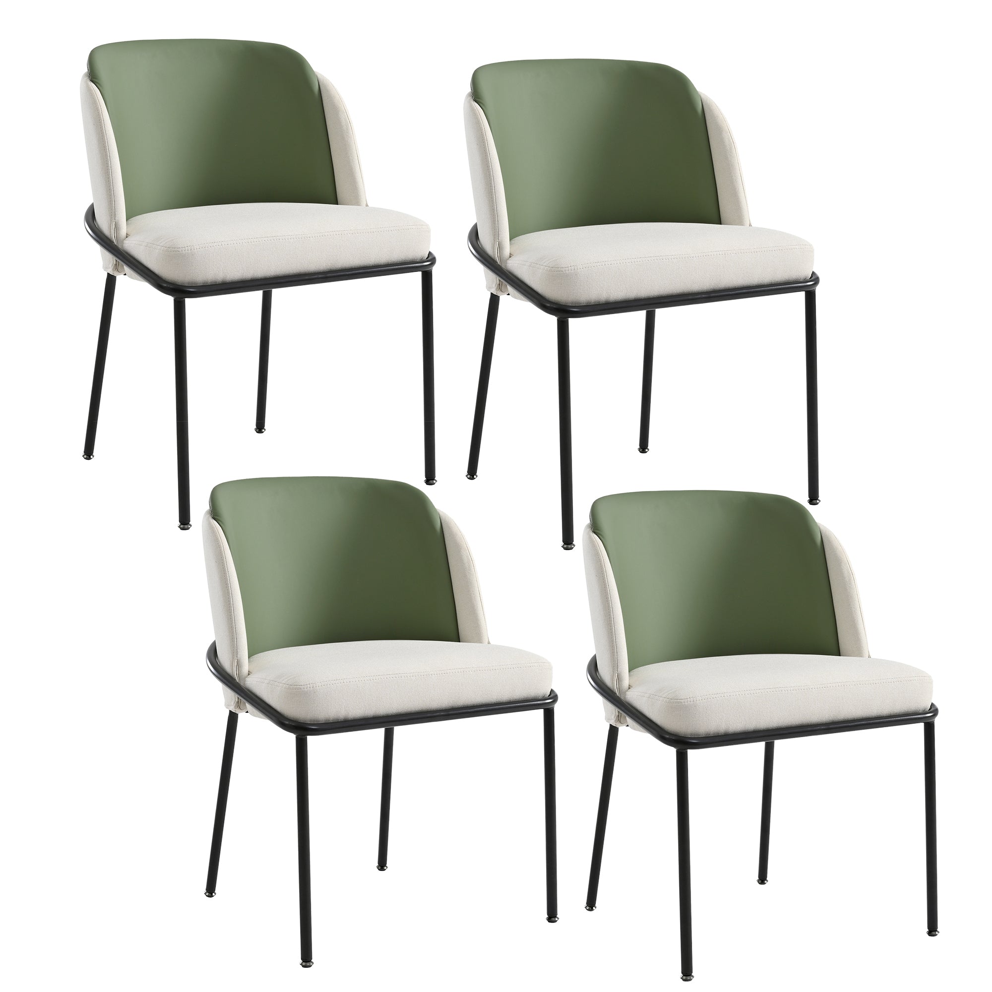 4 Modern Chairs Angled Legs Adjustable Feet - Beige/Green