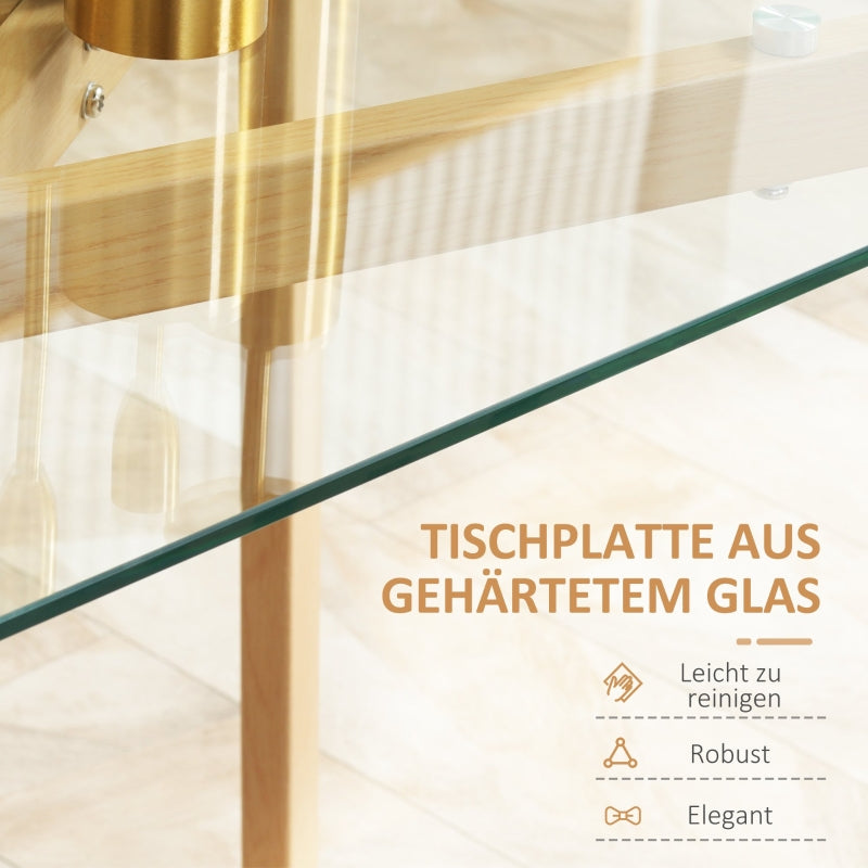Dining Table 120x60cm Glass Top Steel Frame - Wood Look
